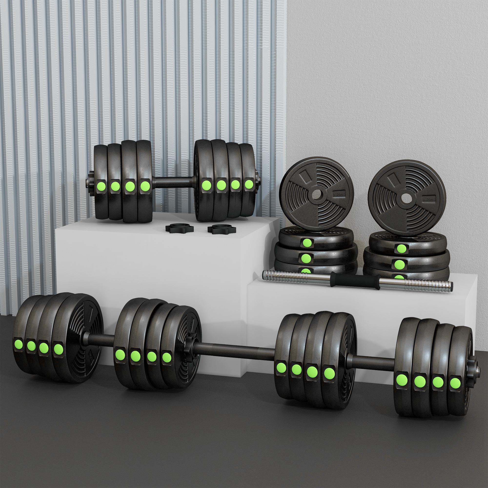 2-in-1 Dumbbell And Barbell Set 30kg Adjustable Weights For Gym_voghion.com