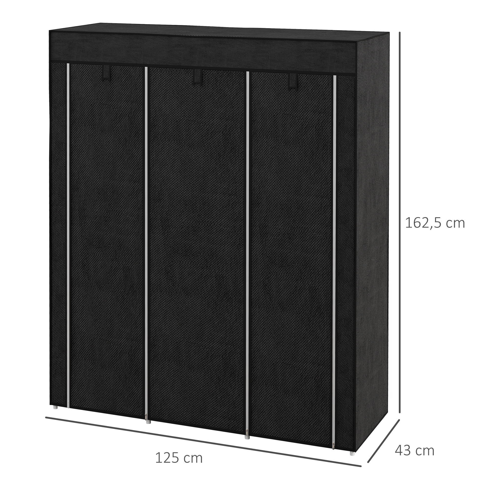 Wardrobe – Fabric 8 Shelves + 2 Rods, Black, Compact Storage Solution_voghion.com