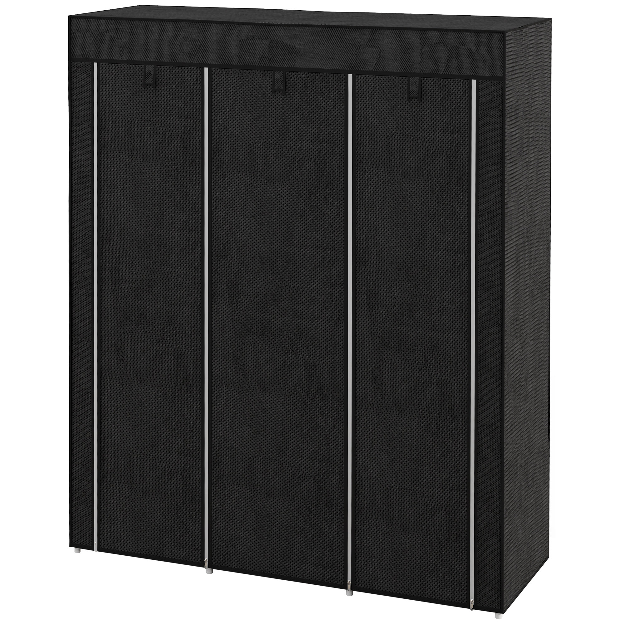 Wardrobe – Fabric 8 Shelves + 2 Rods, Black, Compact Storage Solution_voghion.com
