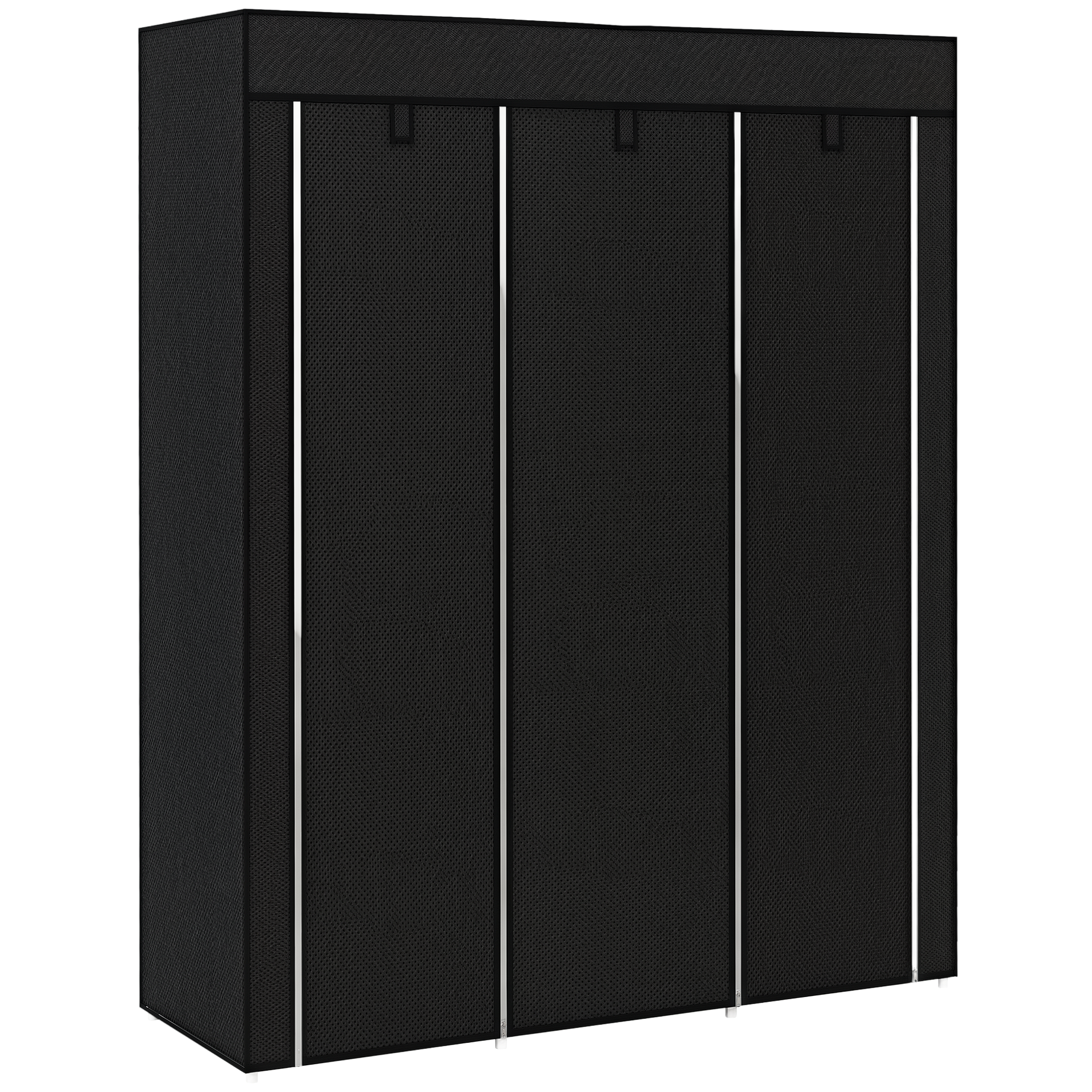 Wardrobe – Fabric 8 Shelves + 2 Rods, Black, Compact Storage Solution_voghion.com