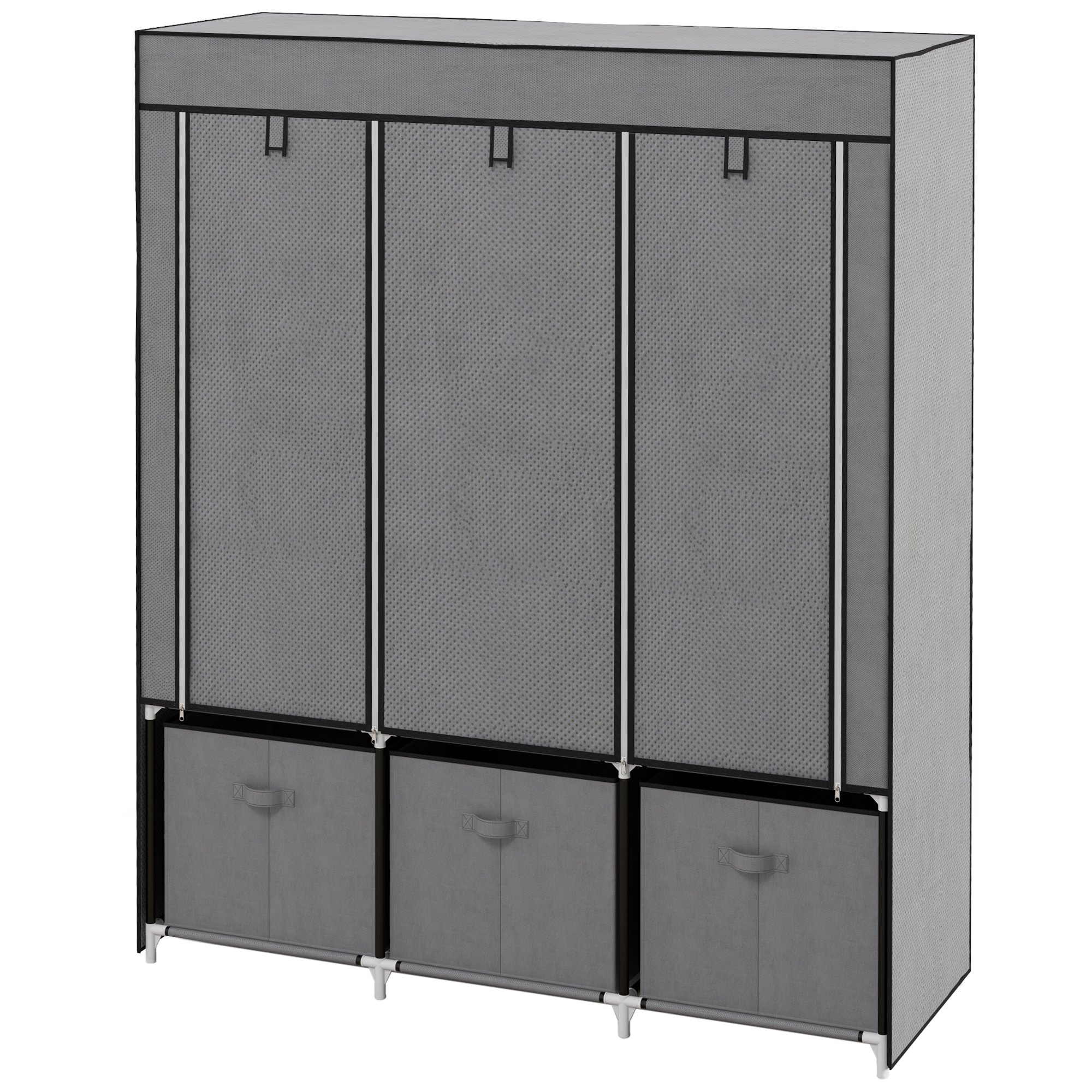 Wardrobe – Foldable Fabric, 3 Drawers + Shelves, 125x43x162.5cm, Gray_voghion.com