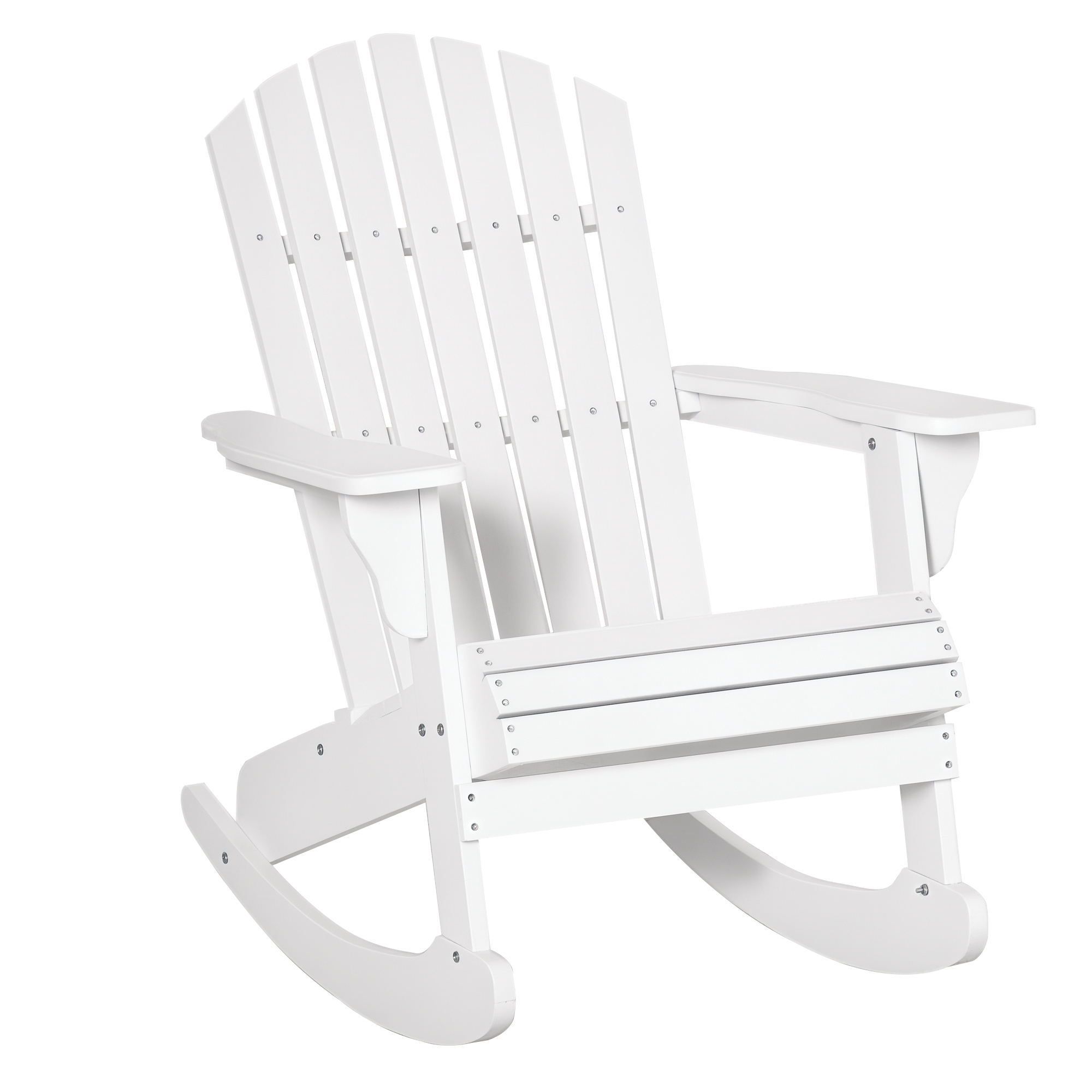 Wooden Adirondack Rocking Chair Outdoor Lounge Chair Fire Pit Seating with Slatted Wooden Design, Fanned Back, White