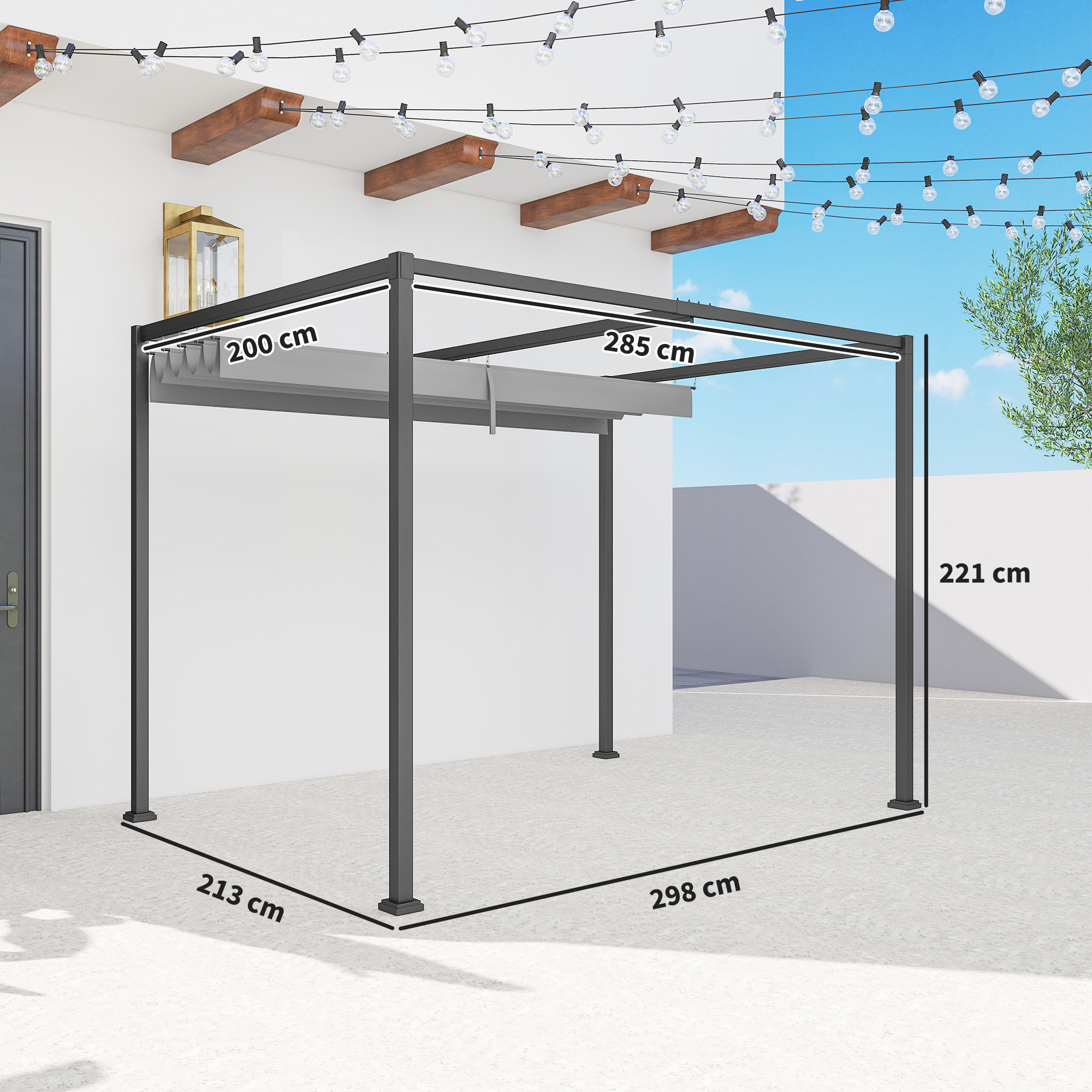 Abmessungen und Maße der verstellbaren Pergola