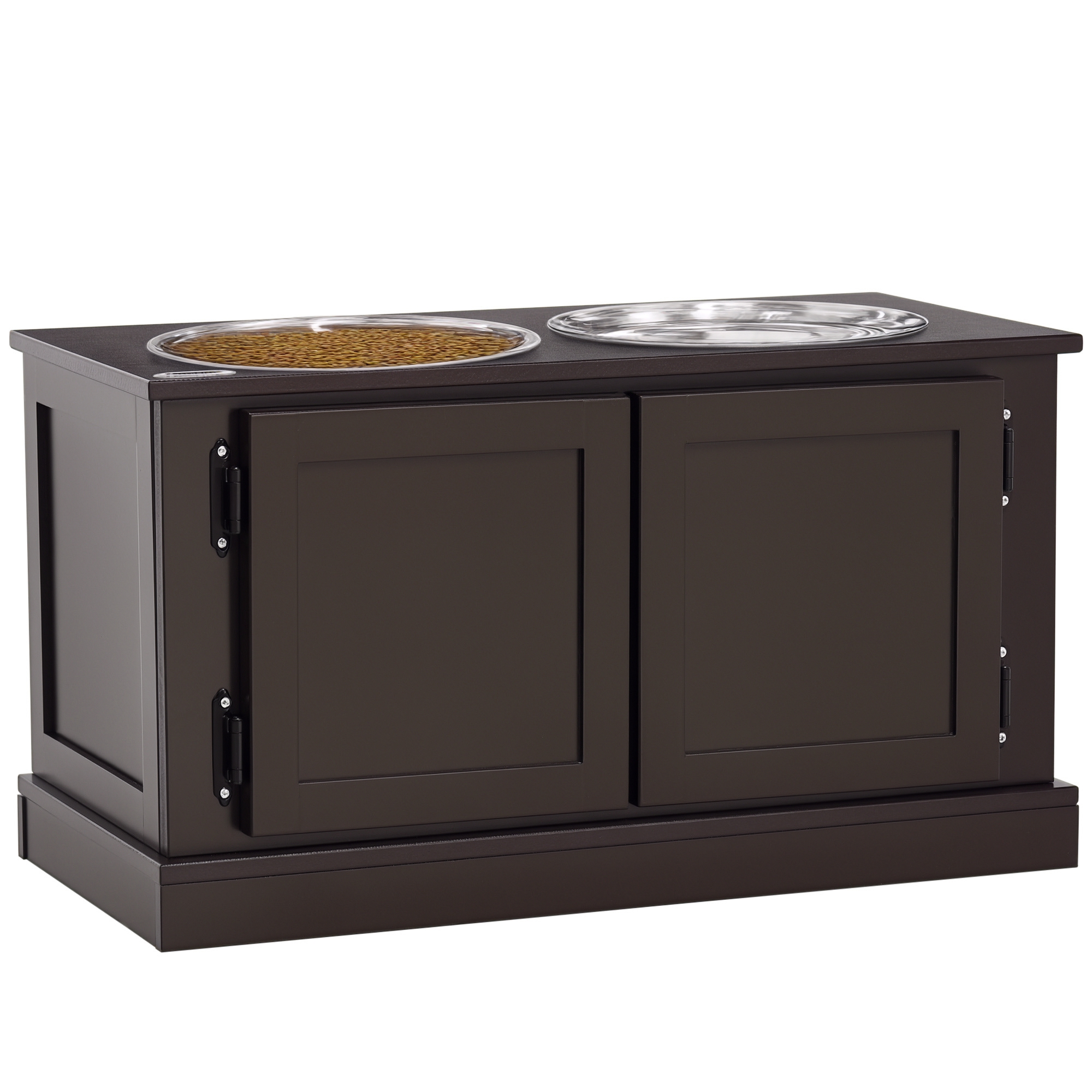 Elevated Dog Bowls with Storage, Two Stainless Steel Bowls for Large Dogs, Coffee
