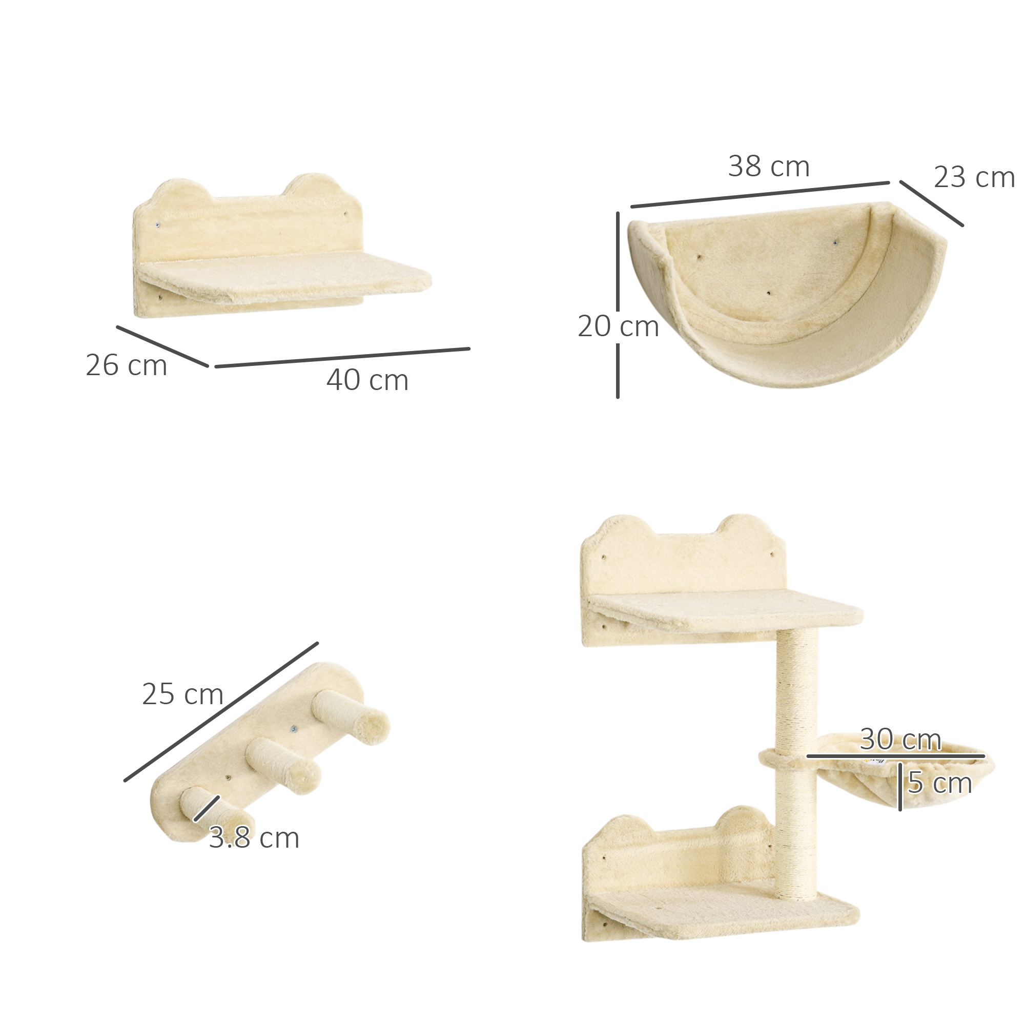 Set escalade mural pour chat 4 pièces étagères avec hamac_voghion.com
