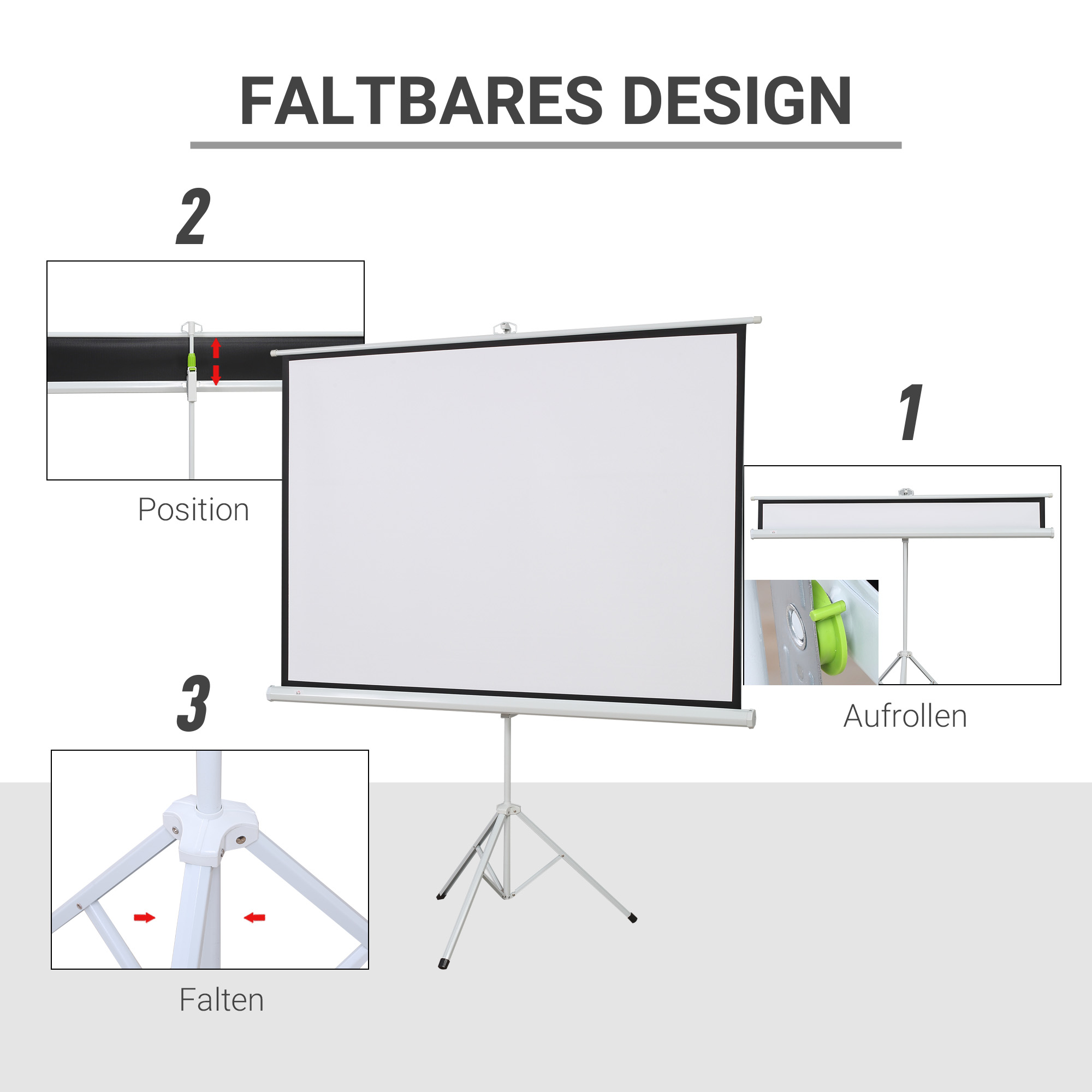 Projektionsleinwand im 4:3-Format, Kinoleinwand, Präsentationsfläche für Zuhause oder Büro, Weiß_voghion.com