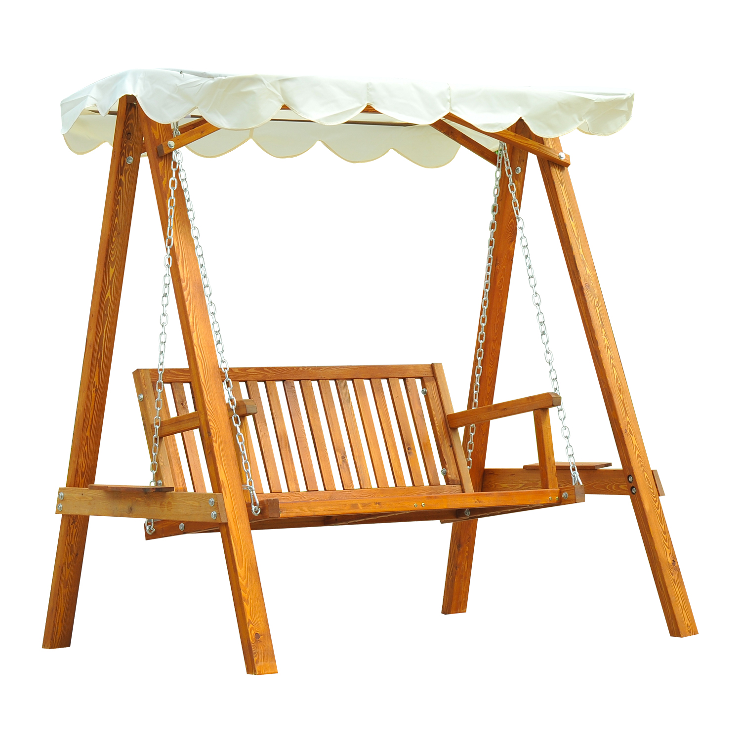 Balançoire jardin 2 places avec baldaquin – vue d'ensemble blanc cassé