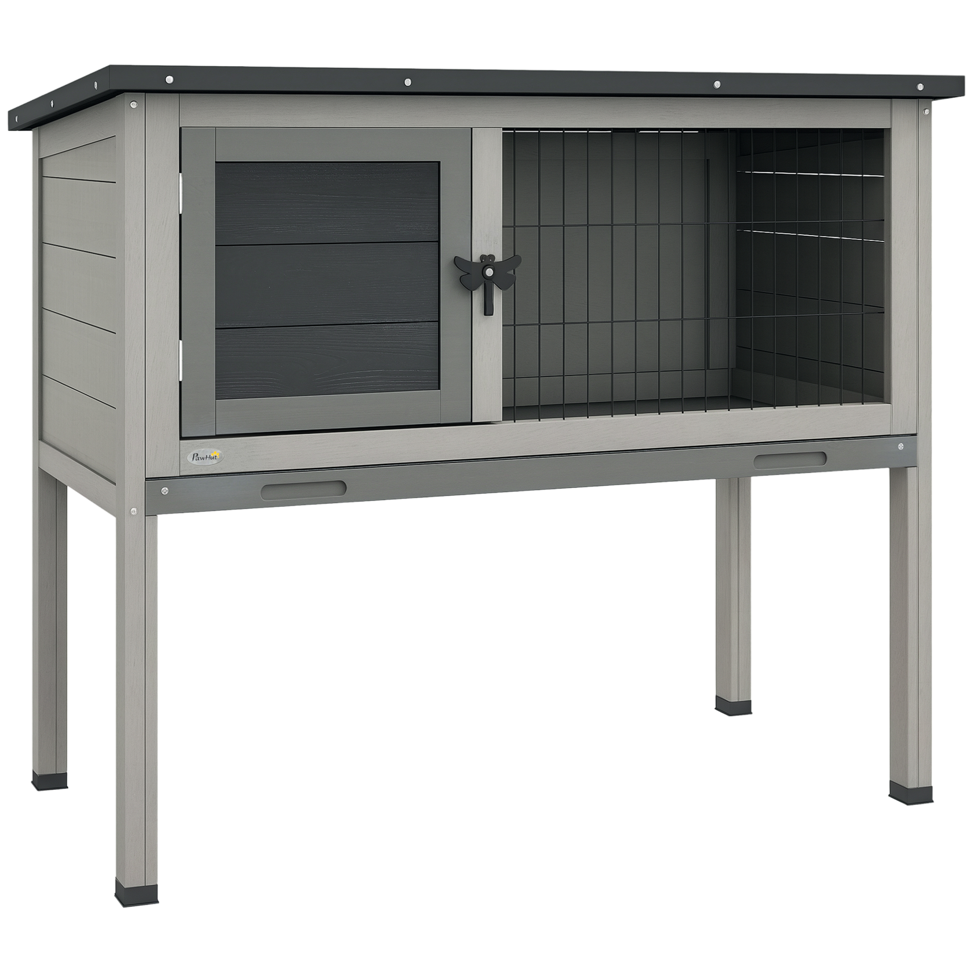 Conejera De Madera Para Mascotas Pequeñas Con Bandeja Extraíble Y Techo Asfáltico 84x43x70 Cm Gris Y_voghion.com