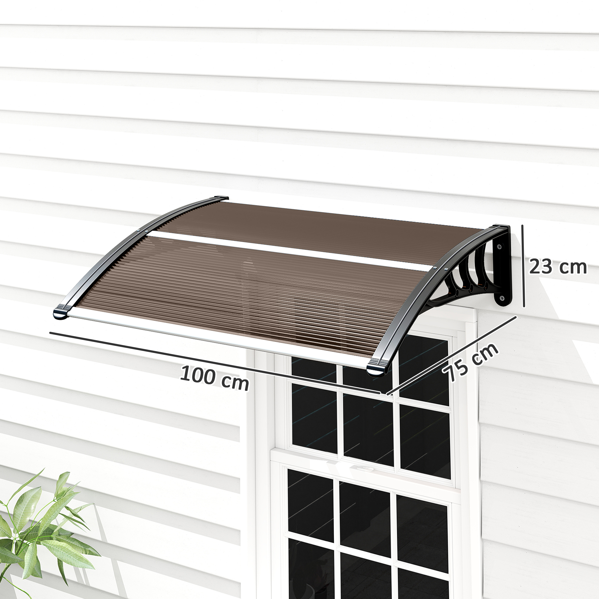 Marquesina para puerta y ventana con soporte de aluminio marrón_voghion.com