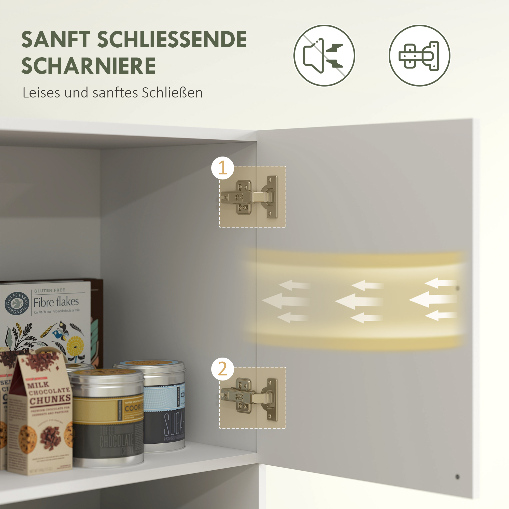 Küchenschrank, 4 Schränke, 6 Türen, 12 Scharniere, Arbeitsplatte, Spanplatte, Weiß_voghion.com