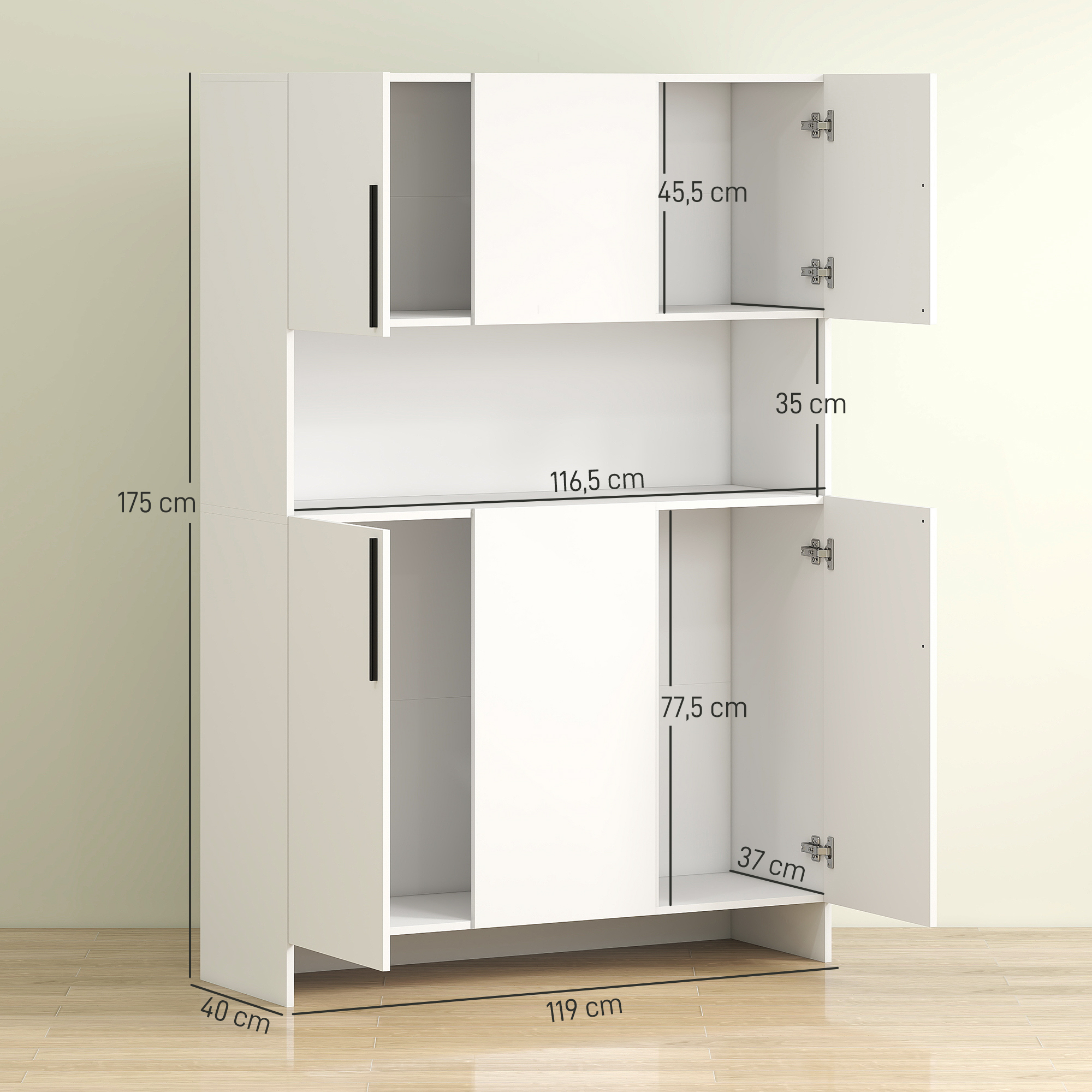 Küchenschrank, 4 Schränke, 6 Türen, 12 Scharniere, Arbeitsplatte, Spanplatte, Weiß_voghion.com