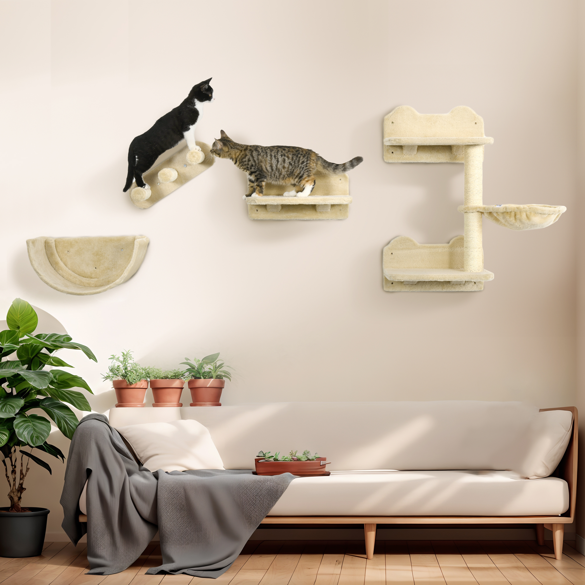 Set escalade mural pour chat 4 pièces étagères avec hamac_voghion.com