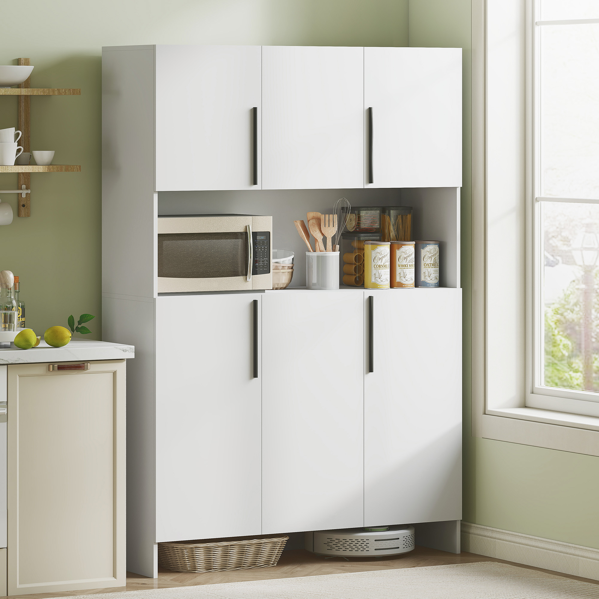 Küchenschrank, 4 Schränke, 6 Türen, 12 Scharniere, Arbeitsplatte, Spanplatte, Weiß_voghion.com