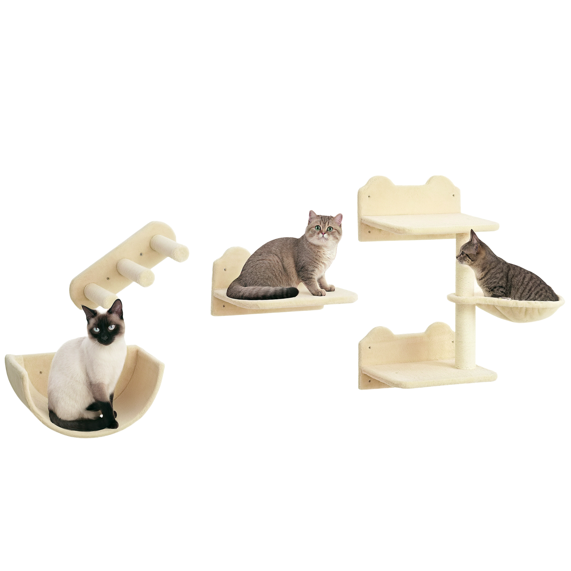 Jeu D'escalade Pour Chats De Pared Estantes Pour Chats 4 Piezas Hamaca Nido Plataformas Para Saltar Beige_voghion.com