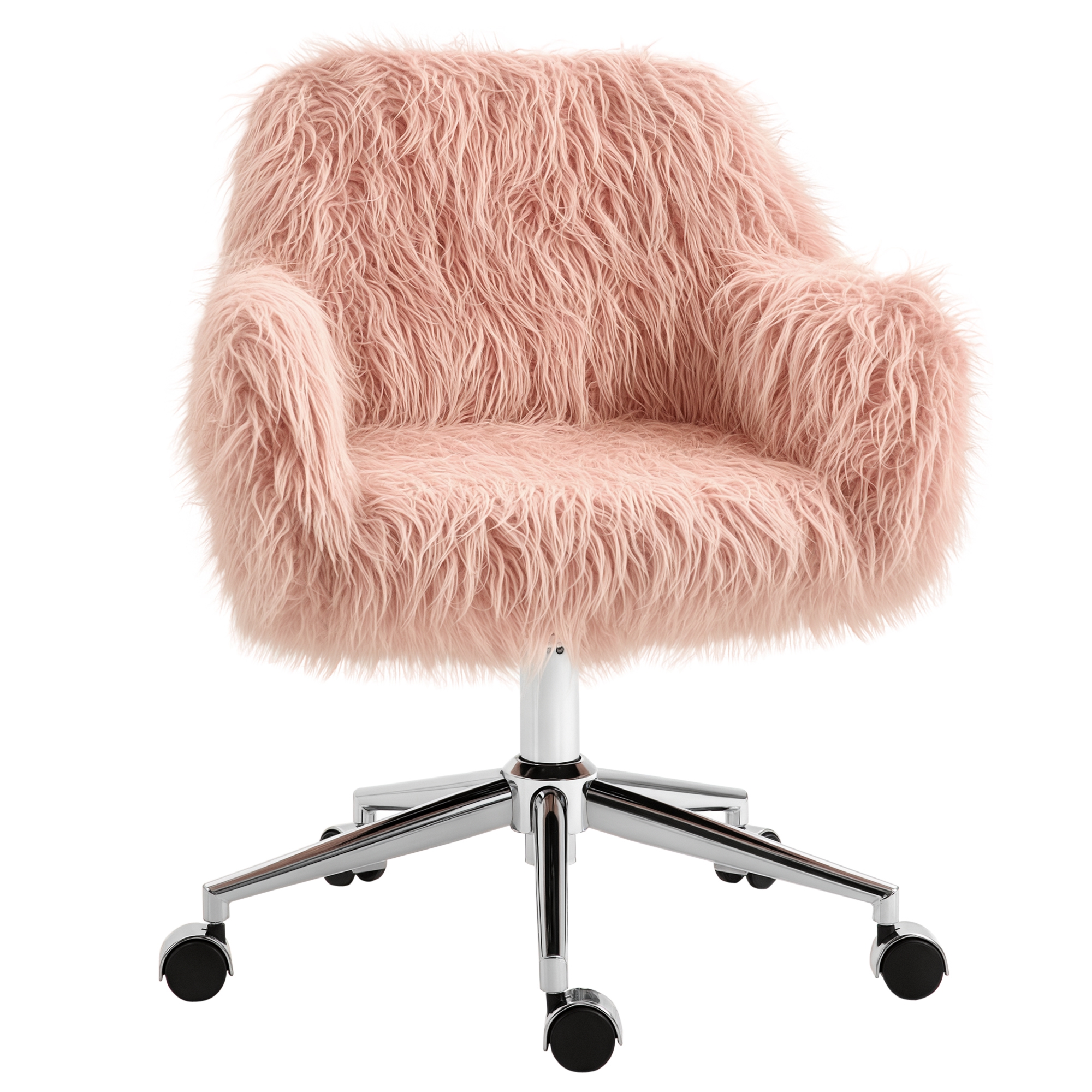 Fauteuil de bureau rose et argent en fausse fourrure