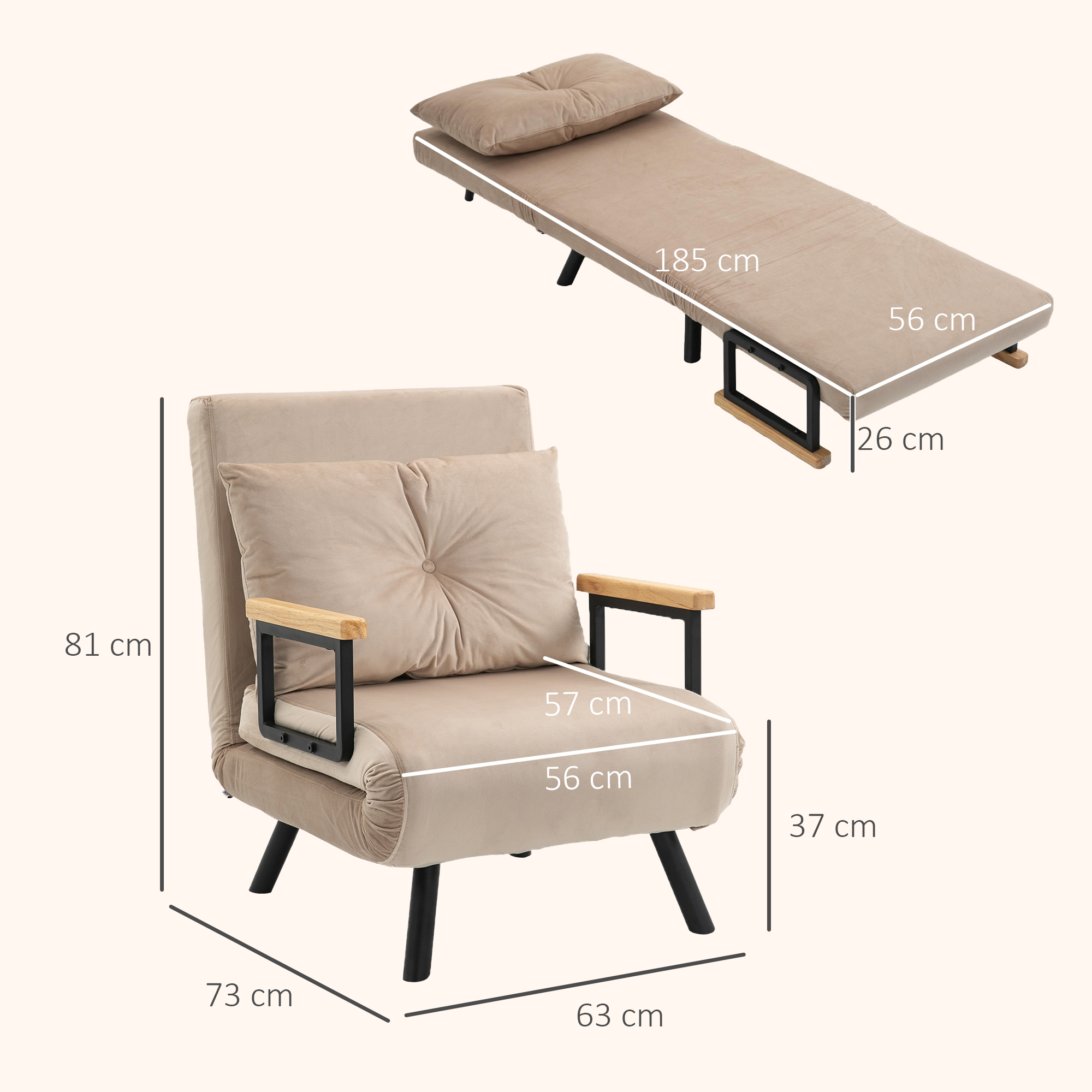 Convertible Single Sofa Bed Adjustable 4 In 1 Chair Bed Beige_voghion.com