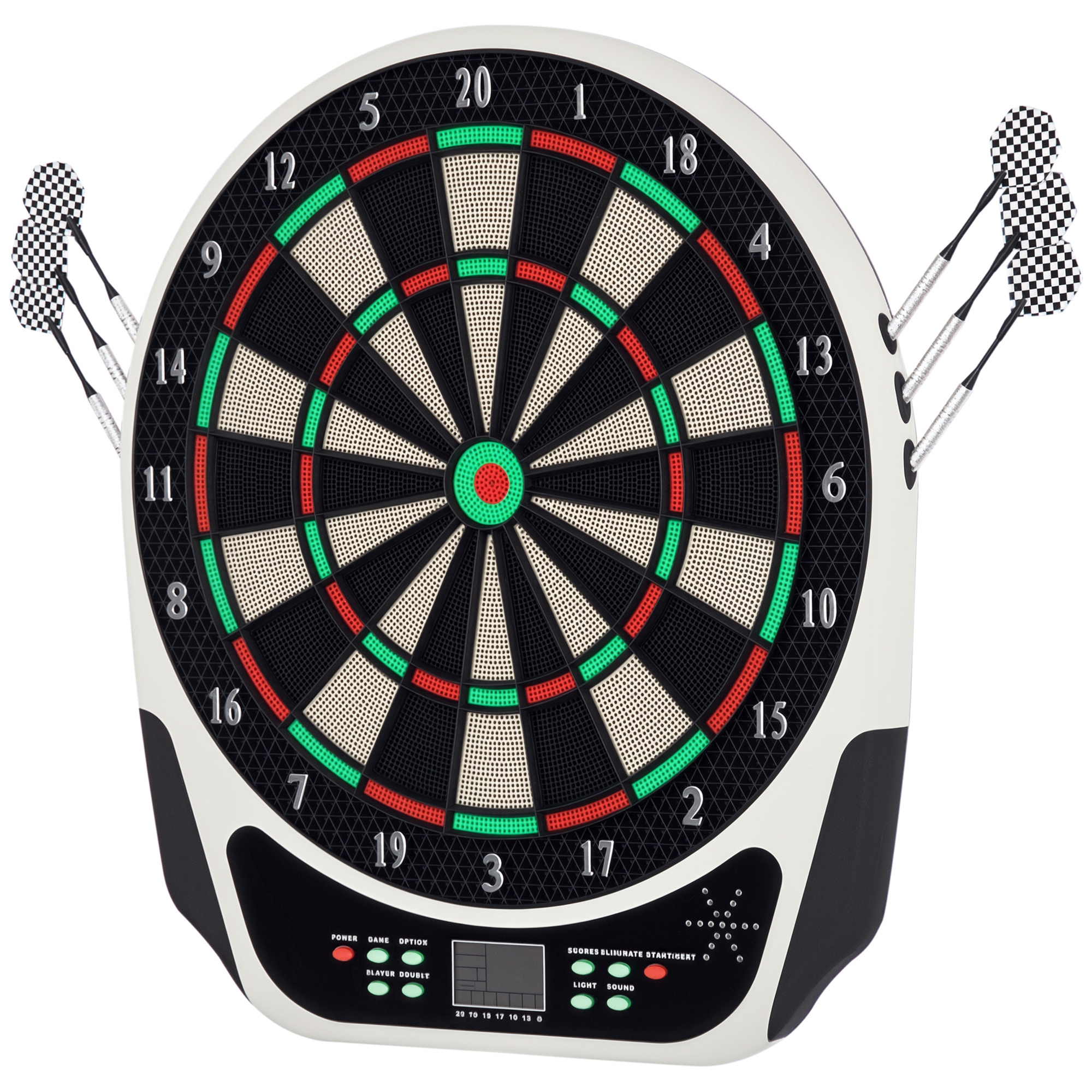 Set di freccette elettroniche - 18 giochi e 159 varianti, comandi vocali, display LED, 6 freccette e 24 punte, supporta 8 giocatori_voghion.com