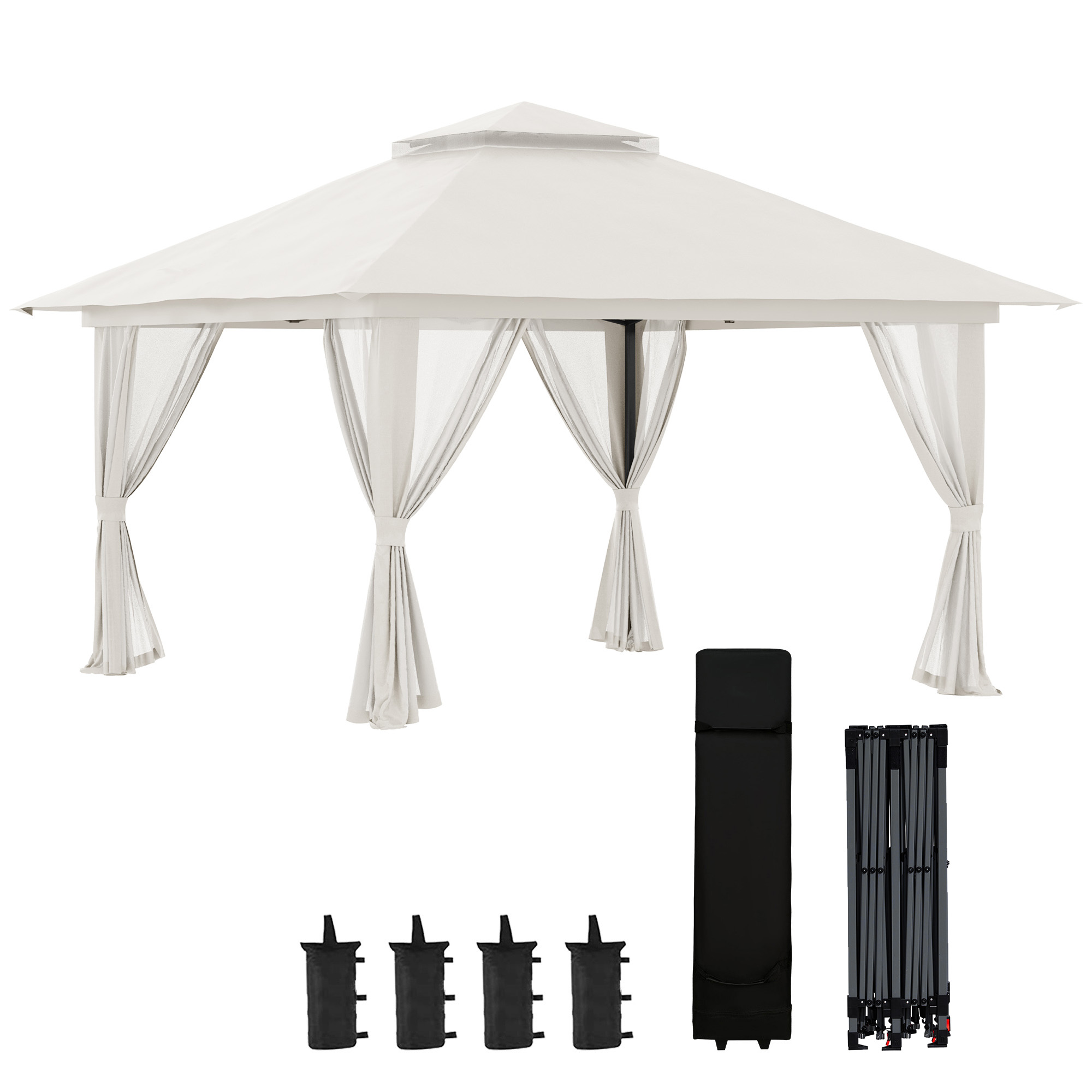 Carpa Plegable Pop-up Avec Altura Ajustable Protección UV50+ Double Techo Y Mosquiteras 4x4x2,8 M Crema_voghion.com