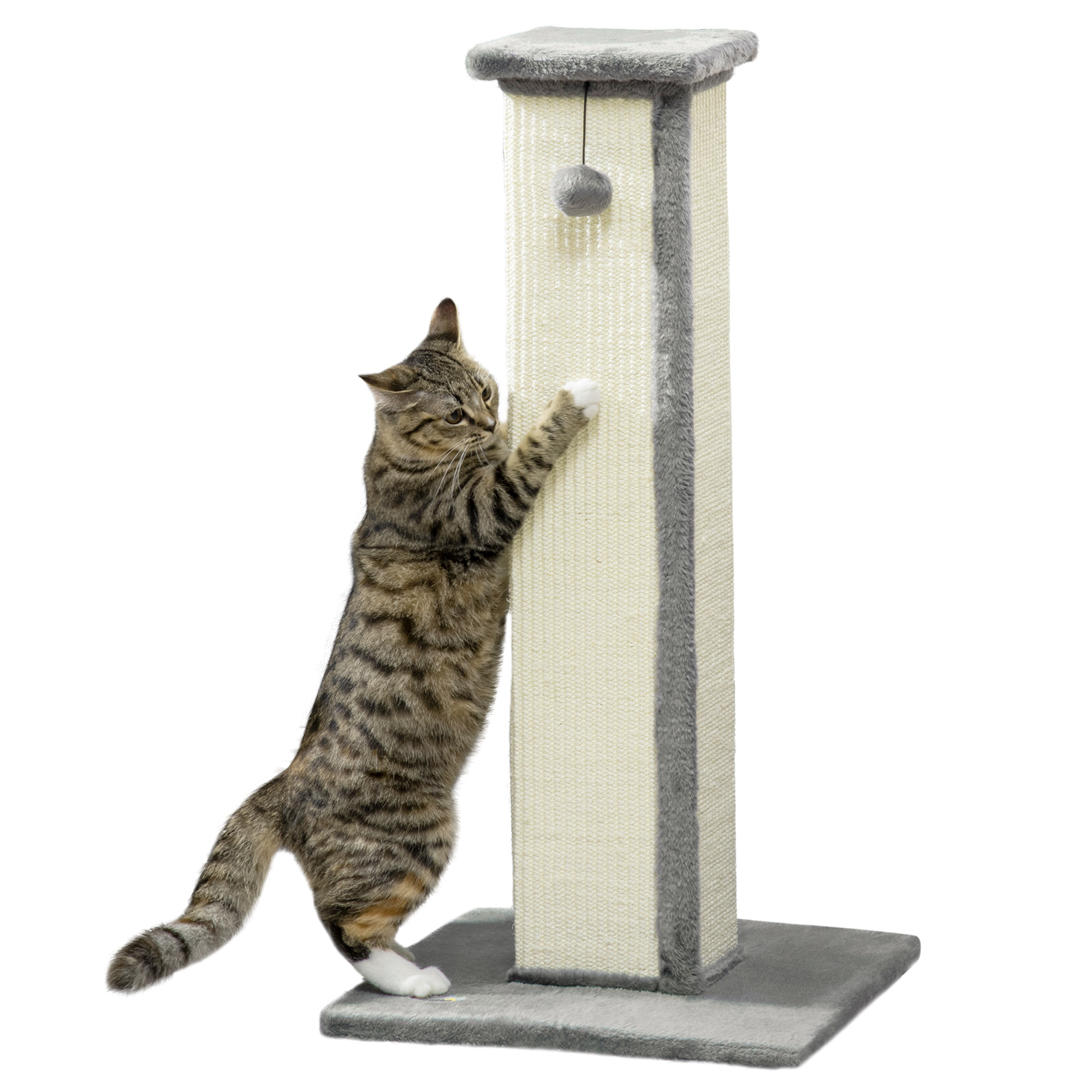 Poste Rascador Para Gatos Altura 81 Cm Rascador Para Gatos Con Poste De Sisal Y Bola Colgante 41x41x81 Cm Gris_voghion.com