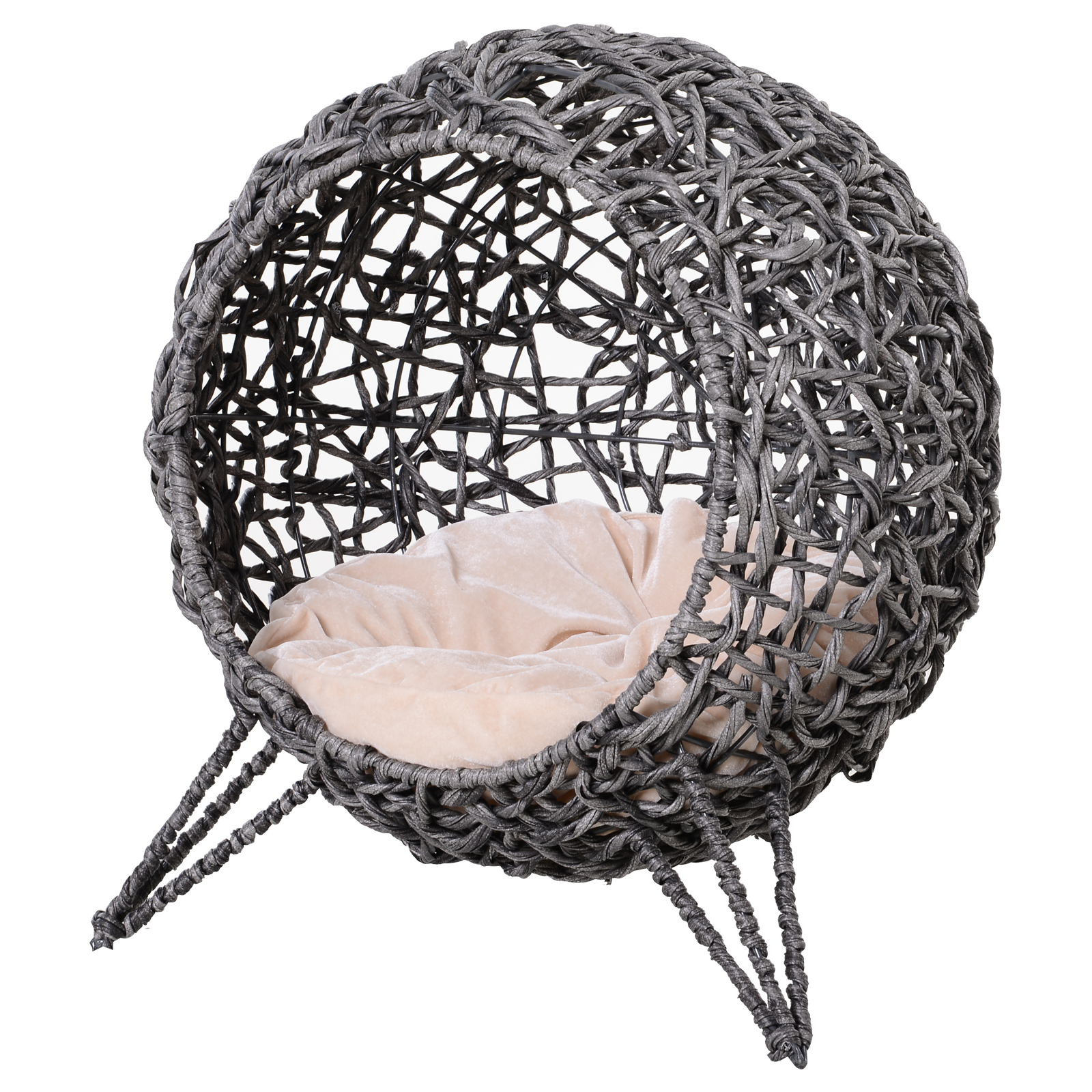 cuccia gatti dettaglio rattan e cuscino