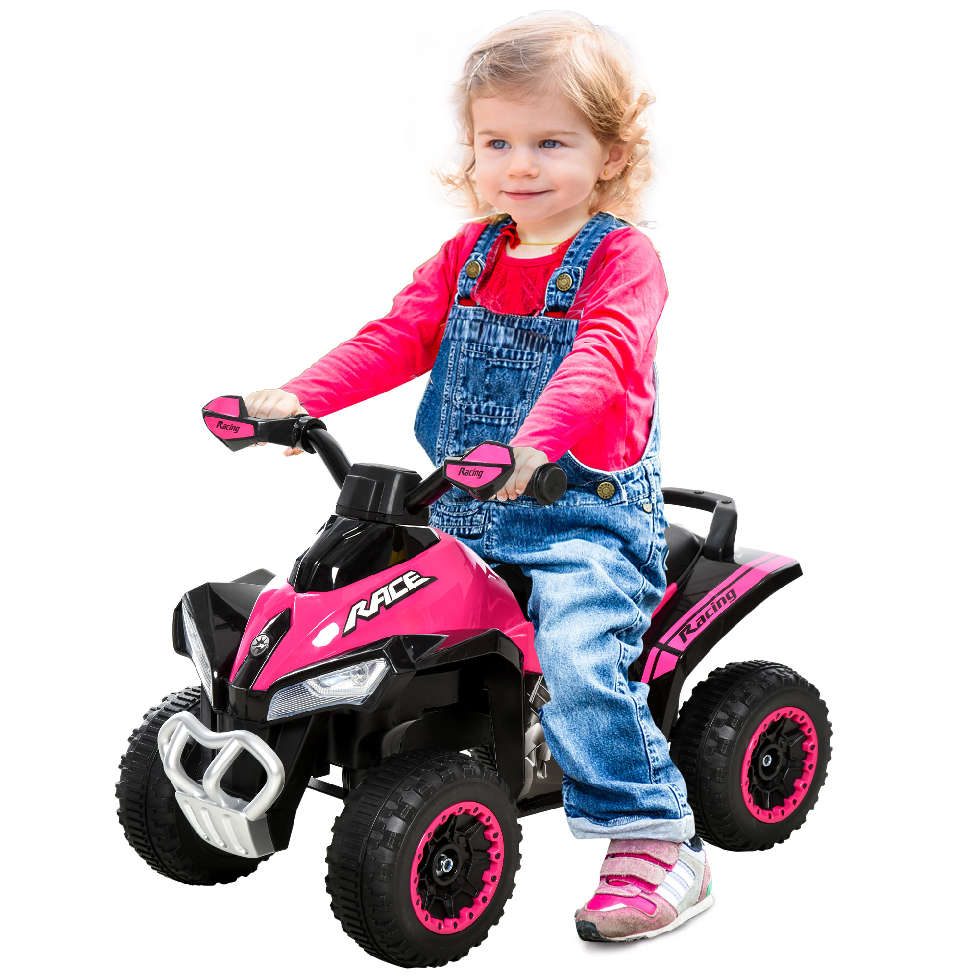 NO Power Kids Ride On Push Car, Ride Racer, Foot-to-floor Sliding Car, Walking ATV Toy with Music, Lights, for 1.5-3 Years Old, Pink