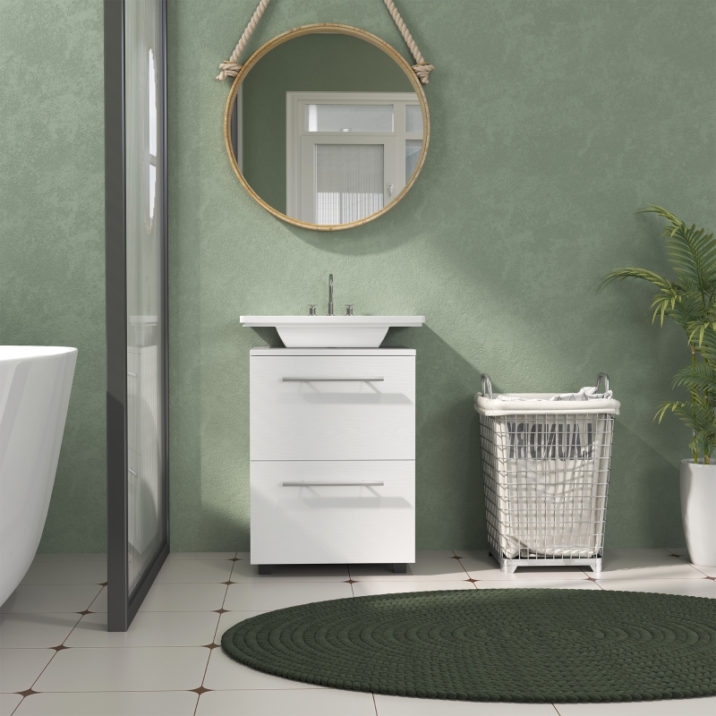 Badezimmerschrank. Waschbecken-Kommode Mit Schublade. Compact. Spanplatte. Blanc_voghion.com