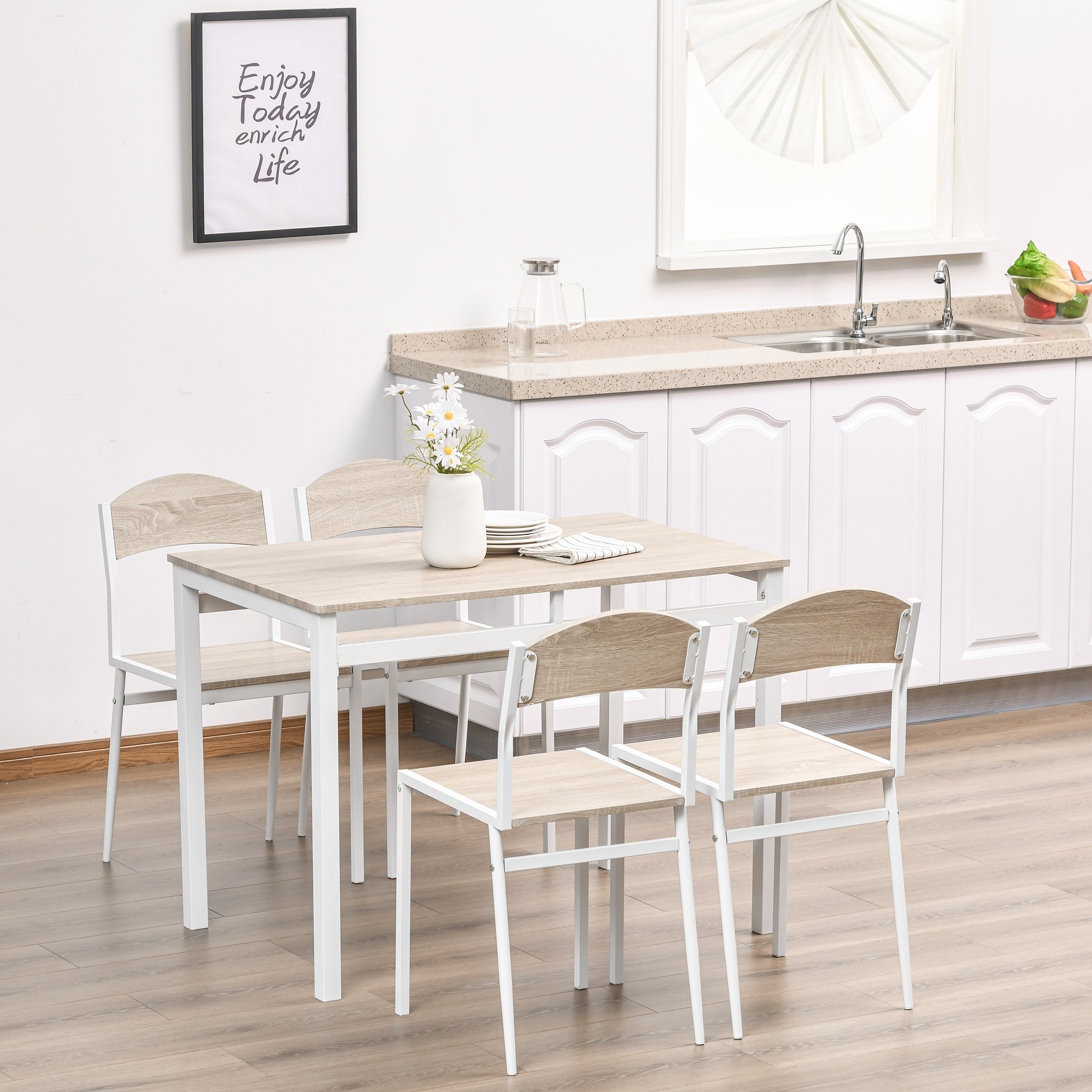 Detalle de la mesa MDF con veta de madera y estructura metálica