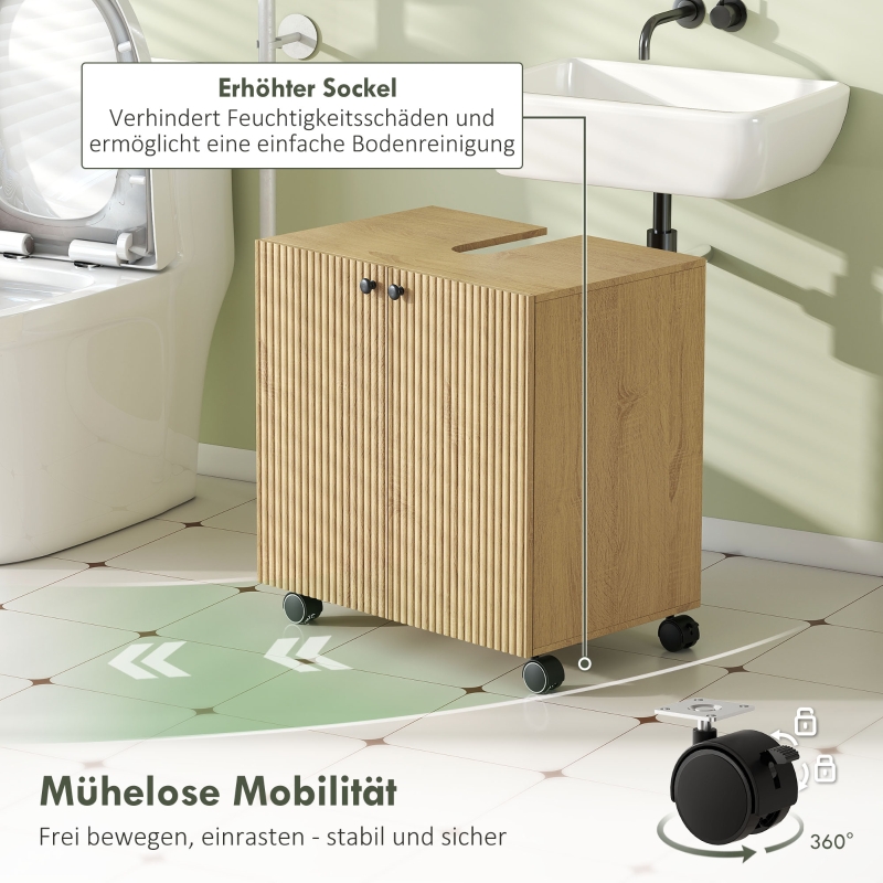Badezimmer-Waschtisch, 3-stufiges Regal, Rollen, Holz_voghion.com