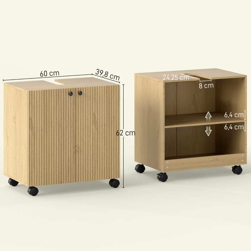 Badezimmer-Waschtisch, 3-stufiges Regal, Rollen, Holz_voghion.com