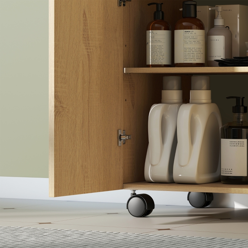 Badezimmer-Waschtisch, 3-stufiges Regal, Rollen, Holz_voghion.com