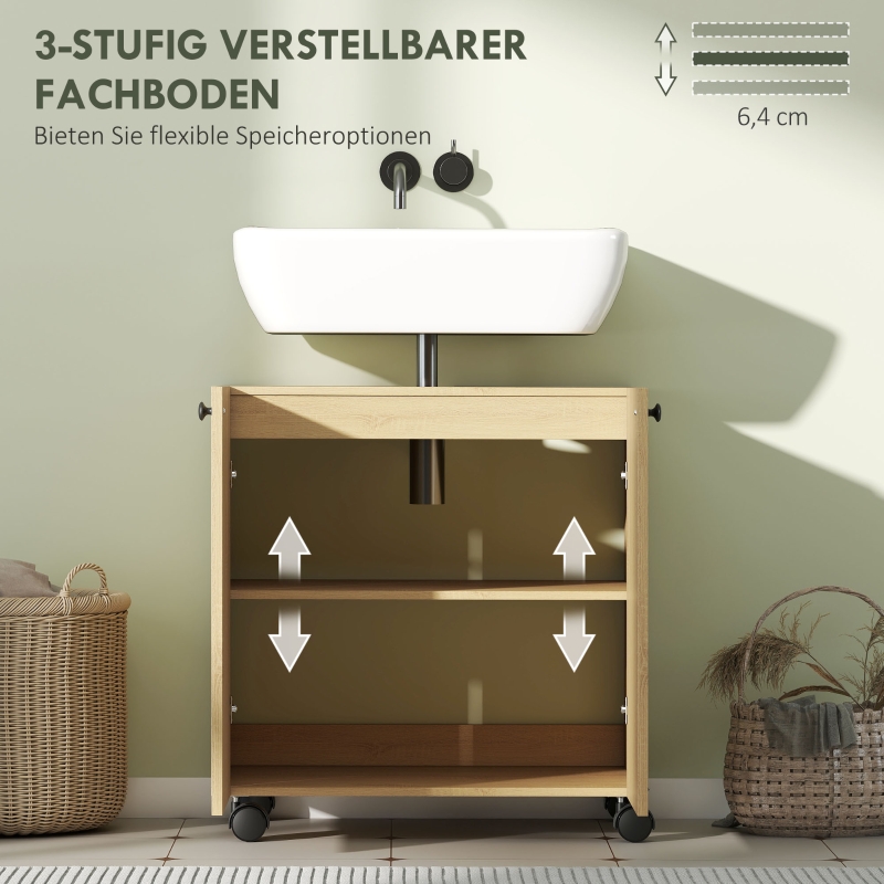 Badezimmer-Waschtisch, 3-stufiges Regal, Rollen, Holz_voghion.com