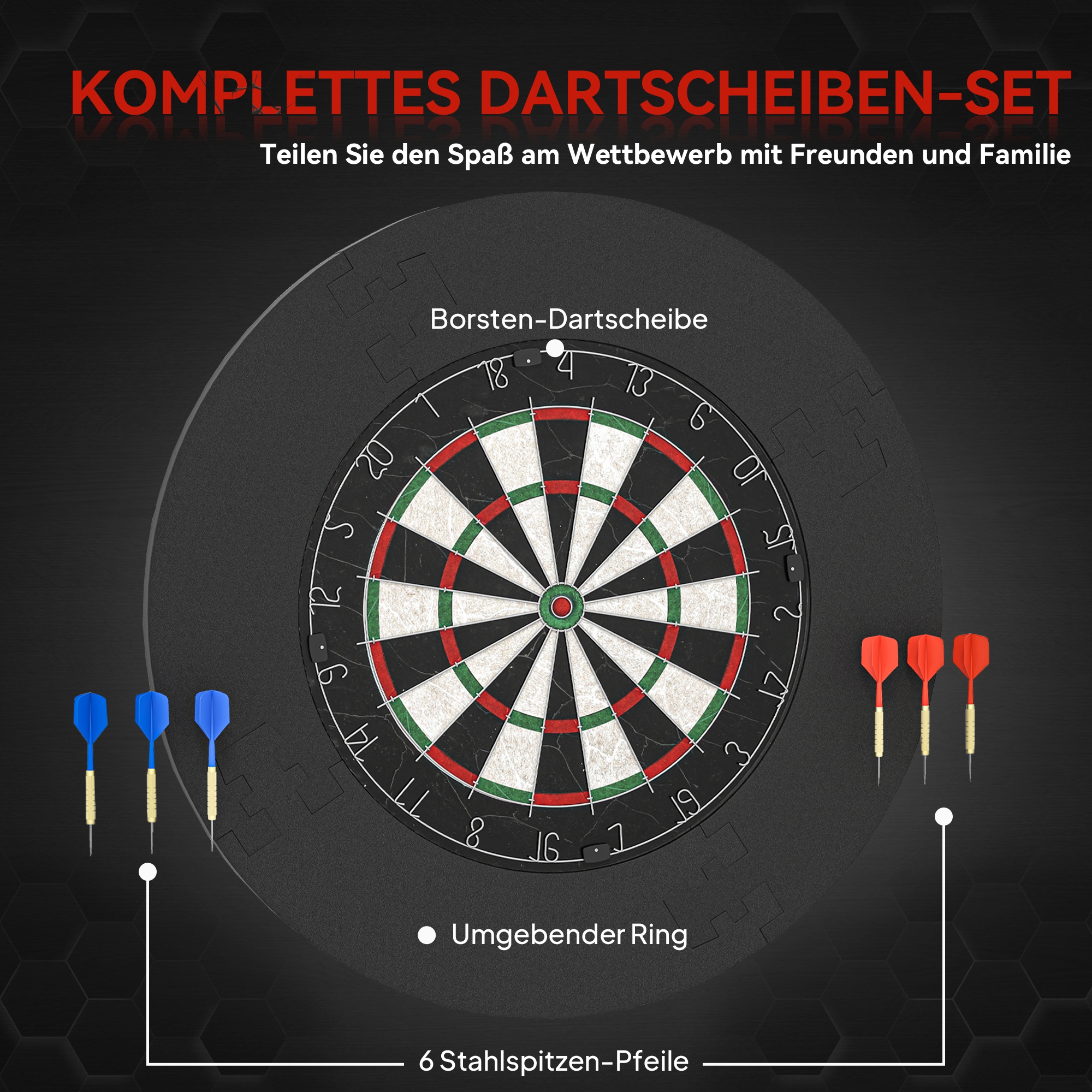 Juego de dardos con aro protector (6 dardos con punta de acero incluidos). Diana de pared para salas de juegos y ocio._voghion.com