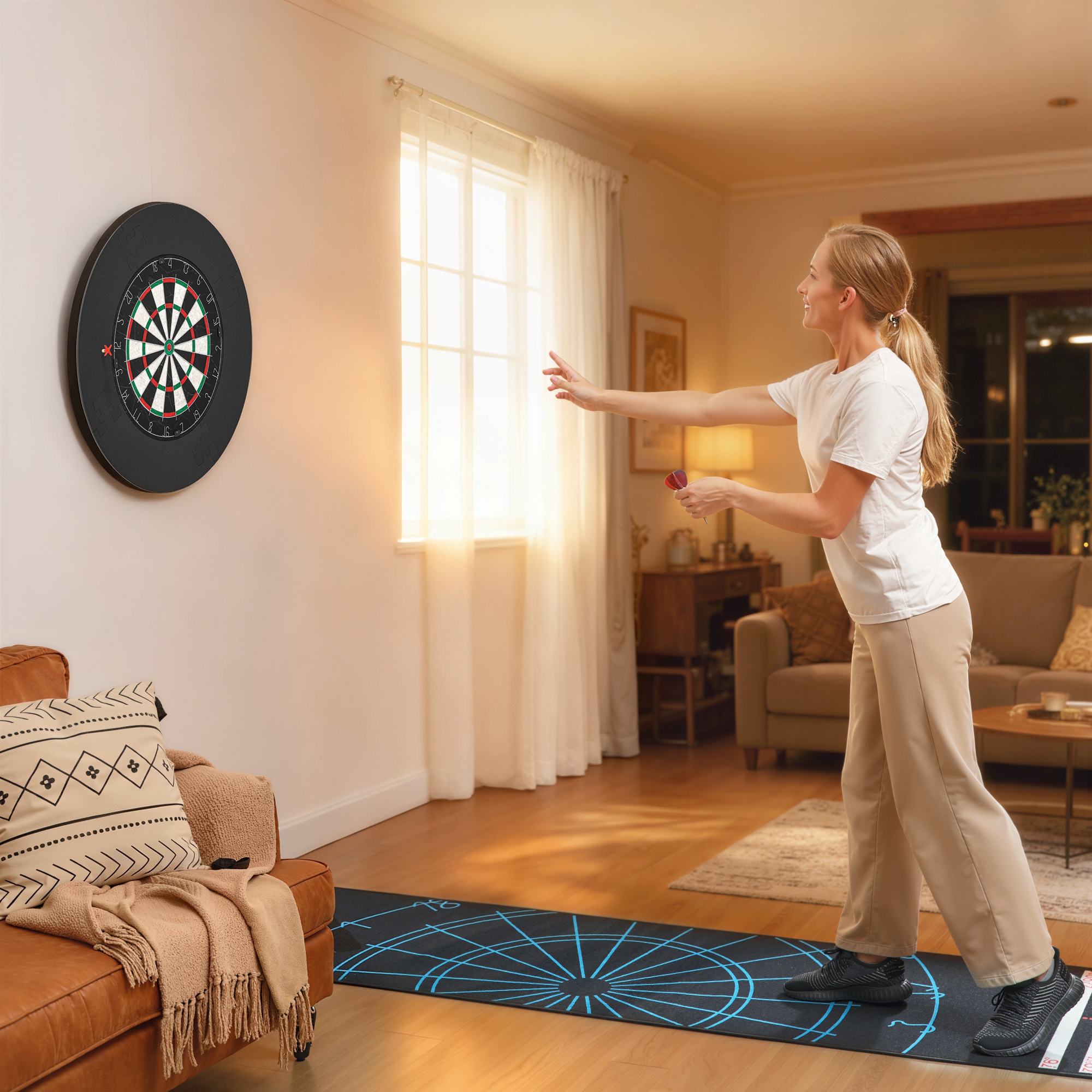 Juego de dardos con aro protector (6 dardos con punta de acero incluidos). Diana de pared para salas de juegos y ocio._voghion.com