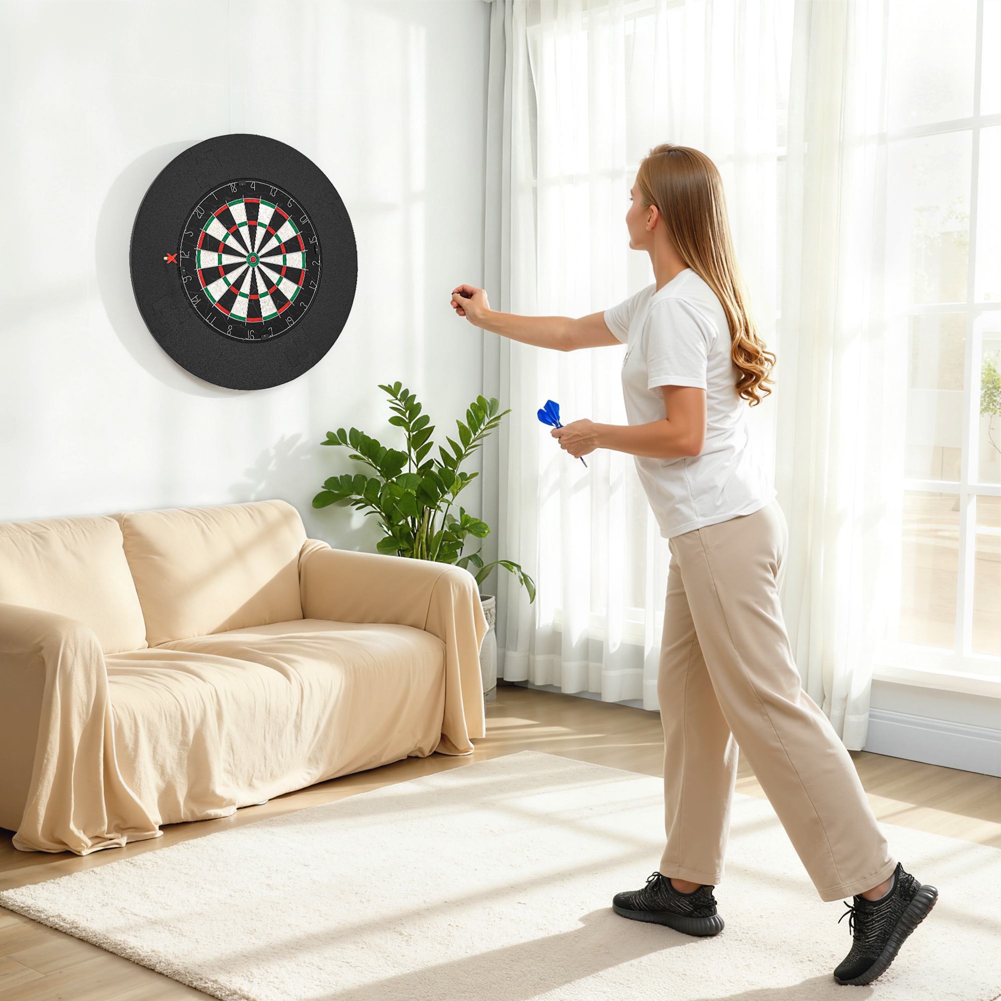 Juego de dardos con aro protector (6 dardos con punta de acero incluidos). Diana de pared para salas de juegos y ocio._voghion.com