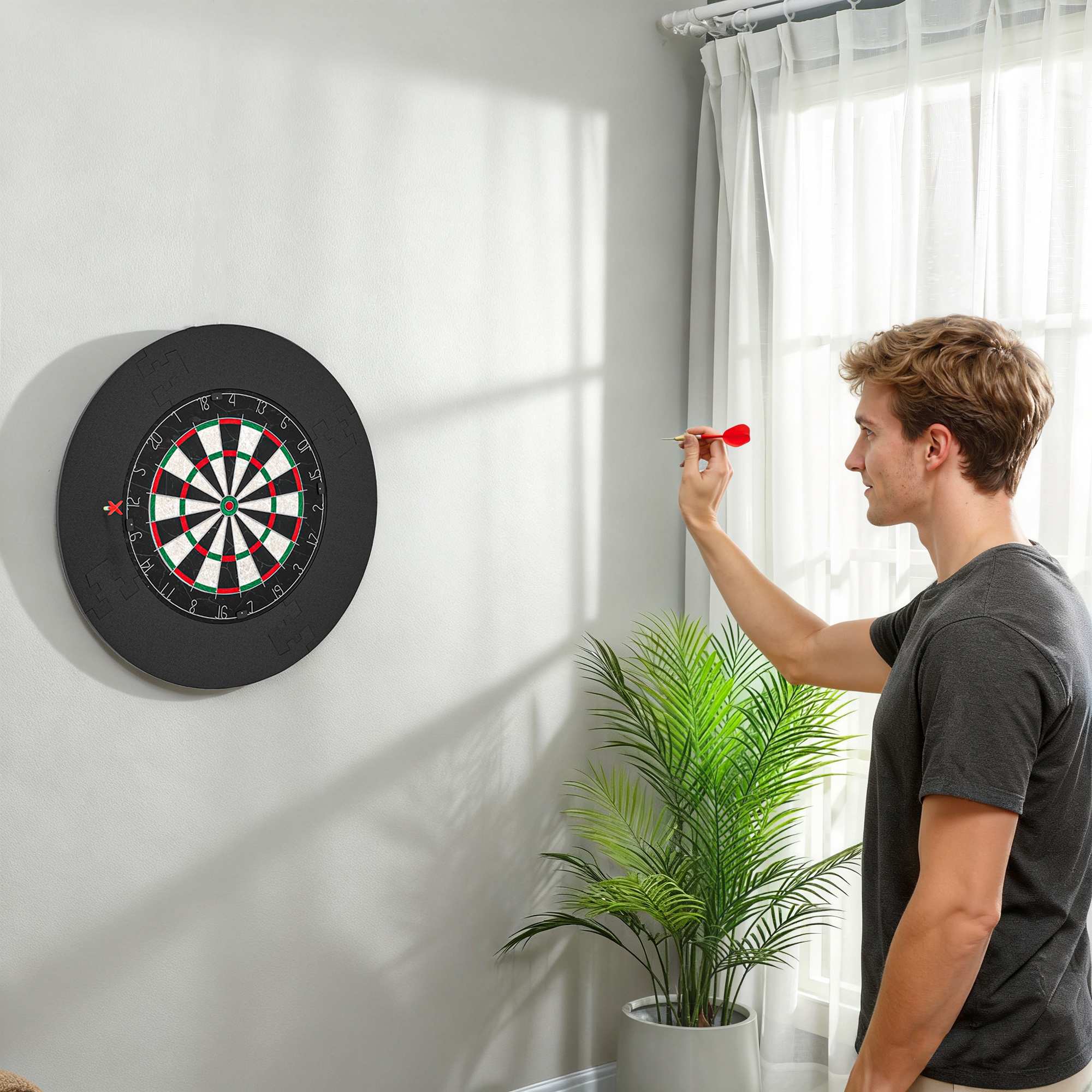 Juego de dardos con aro protector (6 dardos con punta de acero incluidos). Diana de pared para salas de juegos y ocio._voghion.com