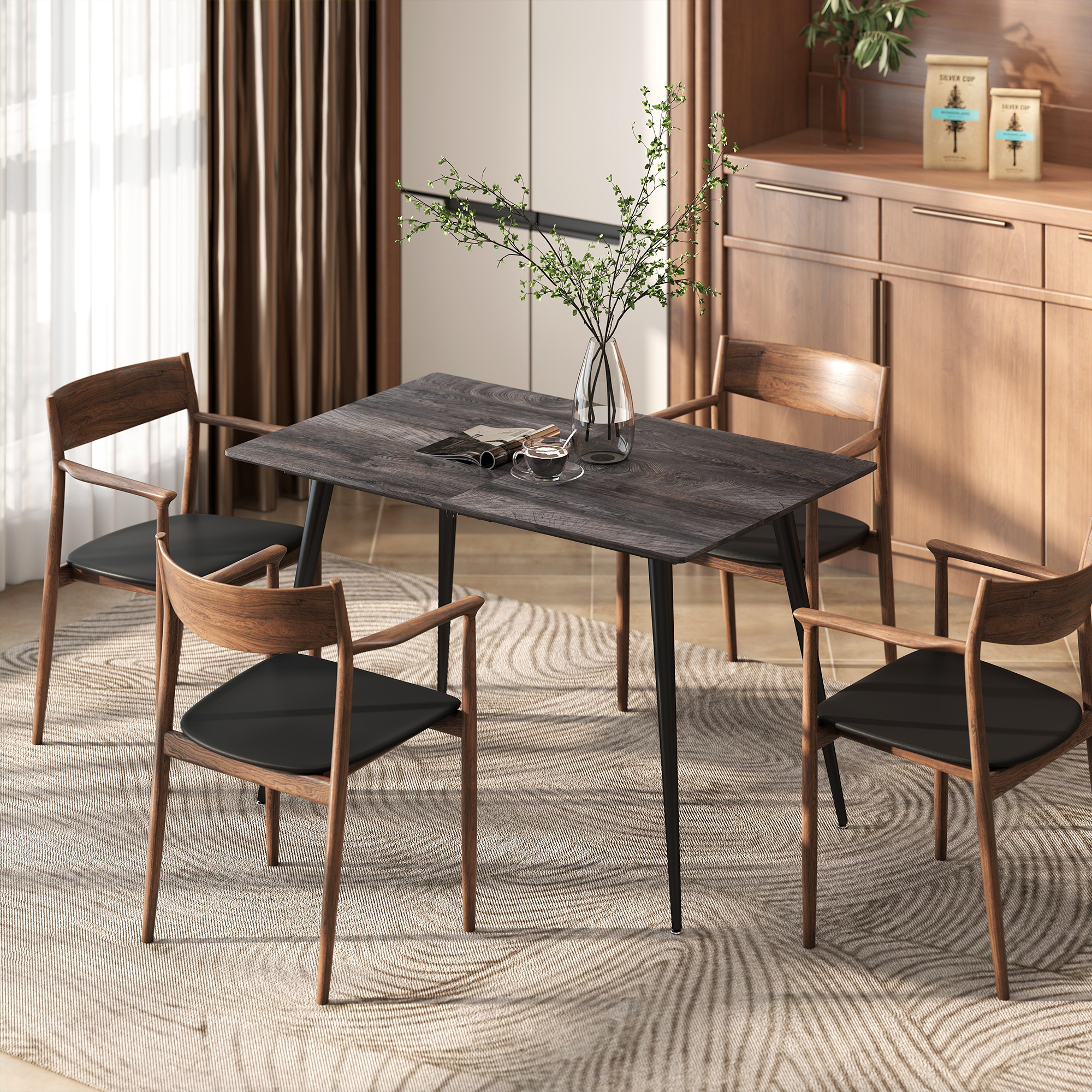 Ausziehbarer Esstisch, Ausziehtisch für 6-8 Personen, Küchentisch mit Beinen aus massivem Stahl_voghion.com