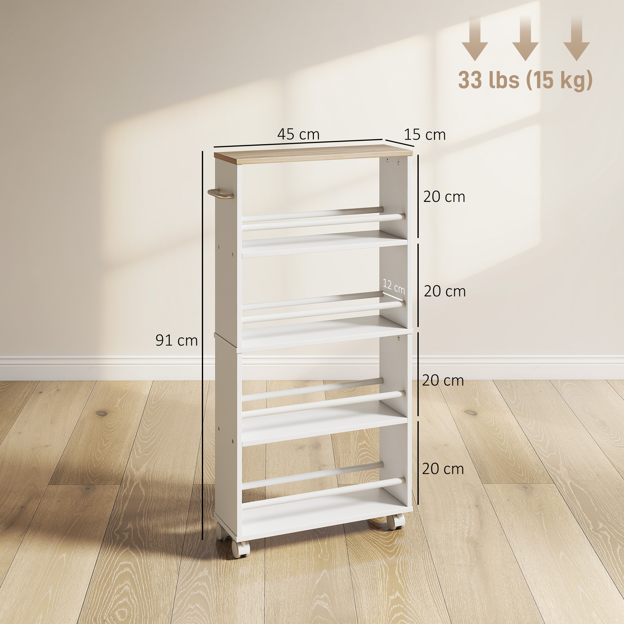 Schema dimensioni carrello multiuso su ruote