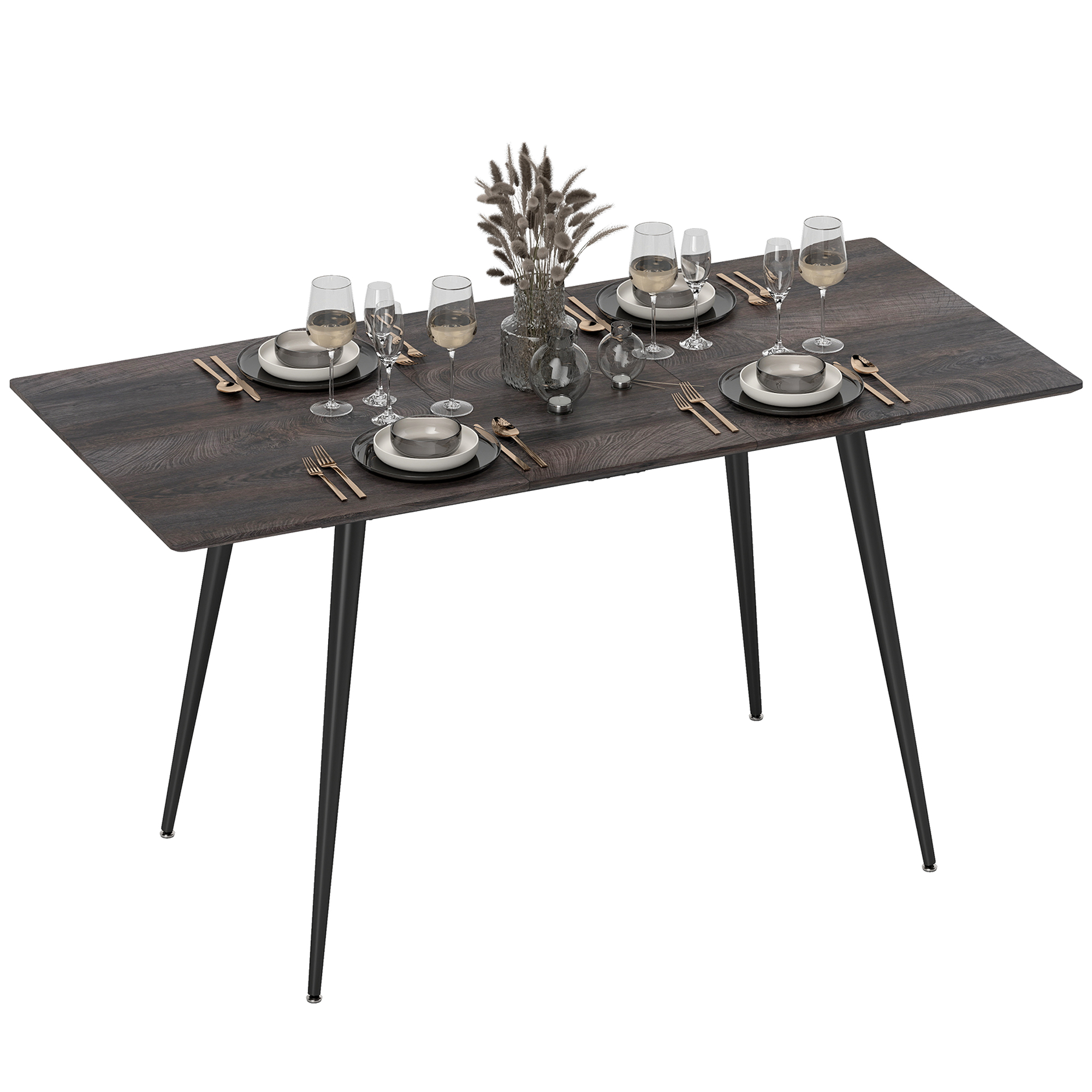 Ausziehbarer Esstisch, Ausziehtisch für 6-8 Personen, Küchentisch mit Beinen aus massivem Stahl_voghion.com