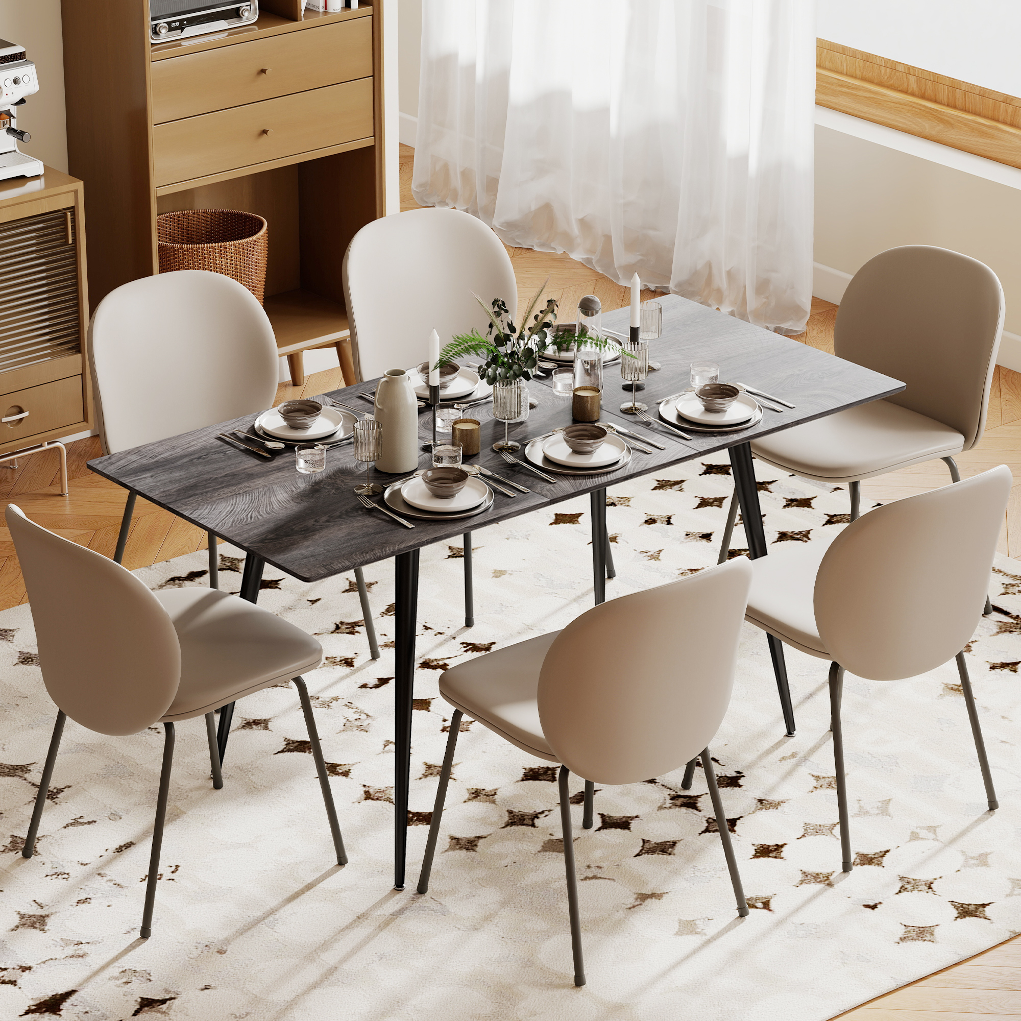 Ausziehbarer Esstisch, Ausziehtisch für 6-8 Personen, Küchentisch mit Beinen aus massivem Stahl_voghion.com