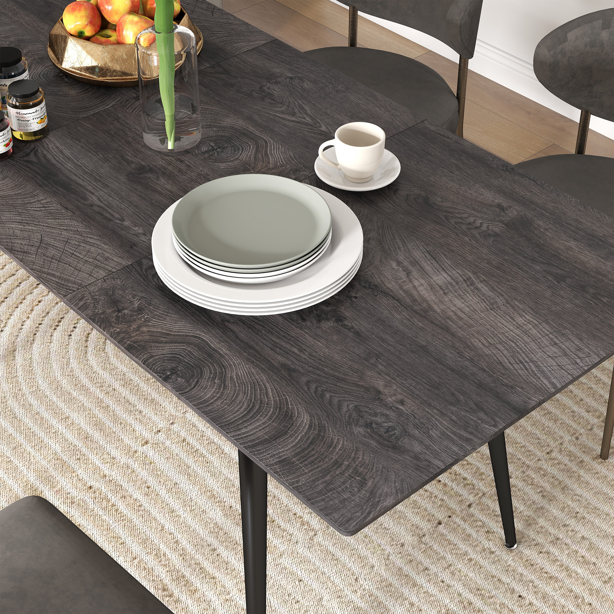 Ausziehbarer Esstisch, Ausziehtisch für 6-8 Personen, Küchentisch mit Beinen aus massivem Stahl_voghion.com