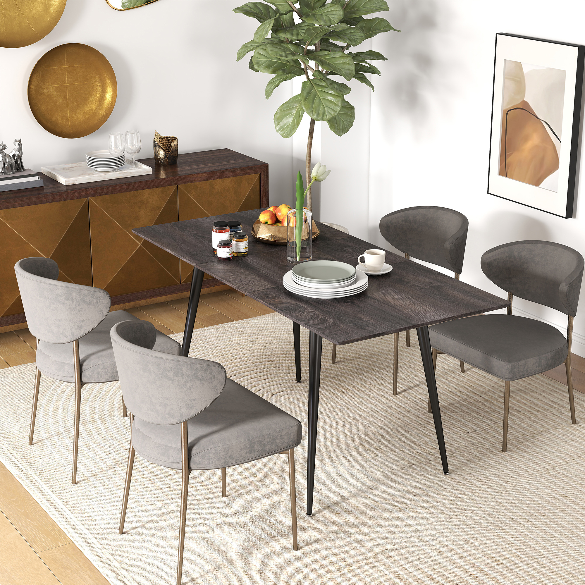 Ausziehbarer Esstisch, Ausziehtisch für 6-8 Personen, Küchentisch mit Beinen aus massivem Stahl_voghion.com