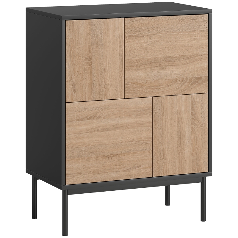 Aparador con puertas a presión, MDF negro, madera natural