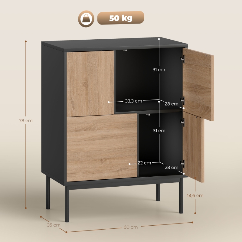 Credenza moderna con puertas a presión negro y madera - vista frontal