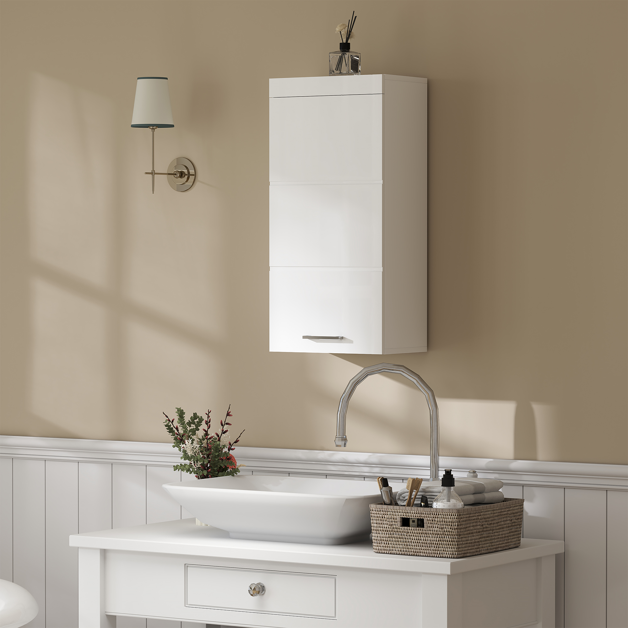 Zweistöckiger Badezimmerschrank, Waschtischunterschrank, Wandmontage, Spanplatte, MDF, Weiß_voghion.com