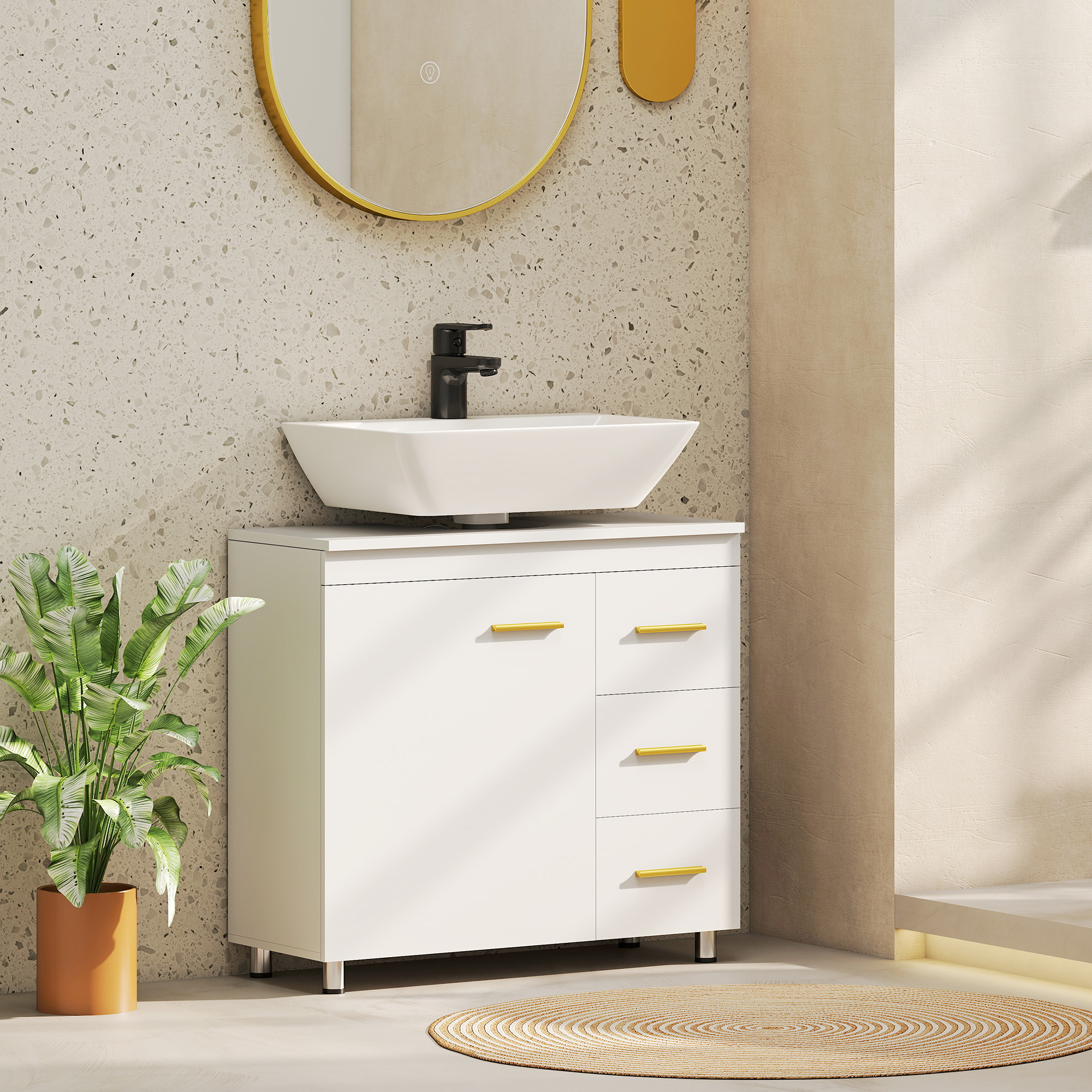 Mobile bagno Irovami con ritaglio per colonna e struttura interna