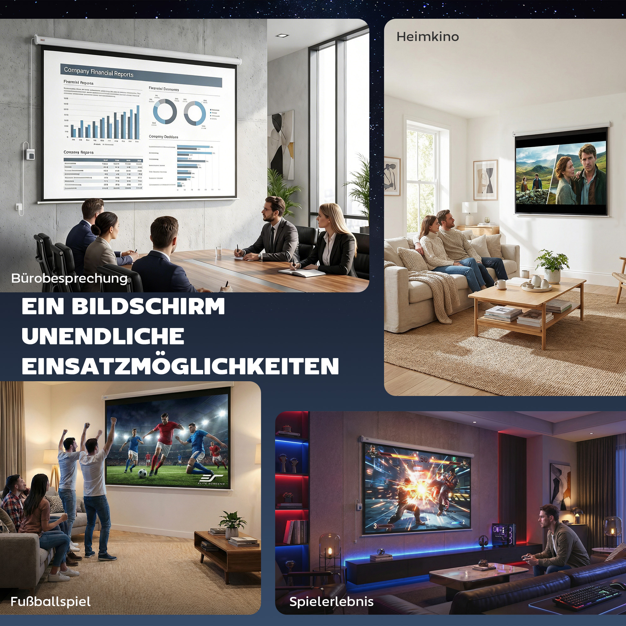 Projektionsleinwand, inklusive Fernbedienung, 84 Zoll, 4:3-Format, 171 x 130 cm, Weiß_voghion.com