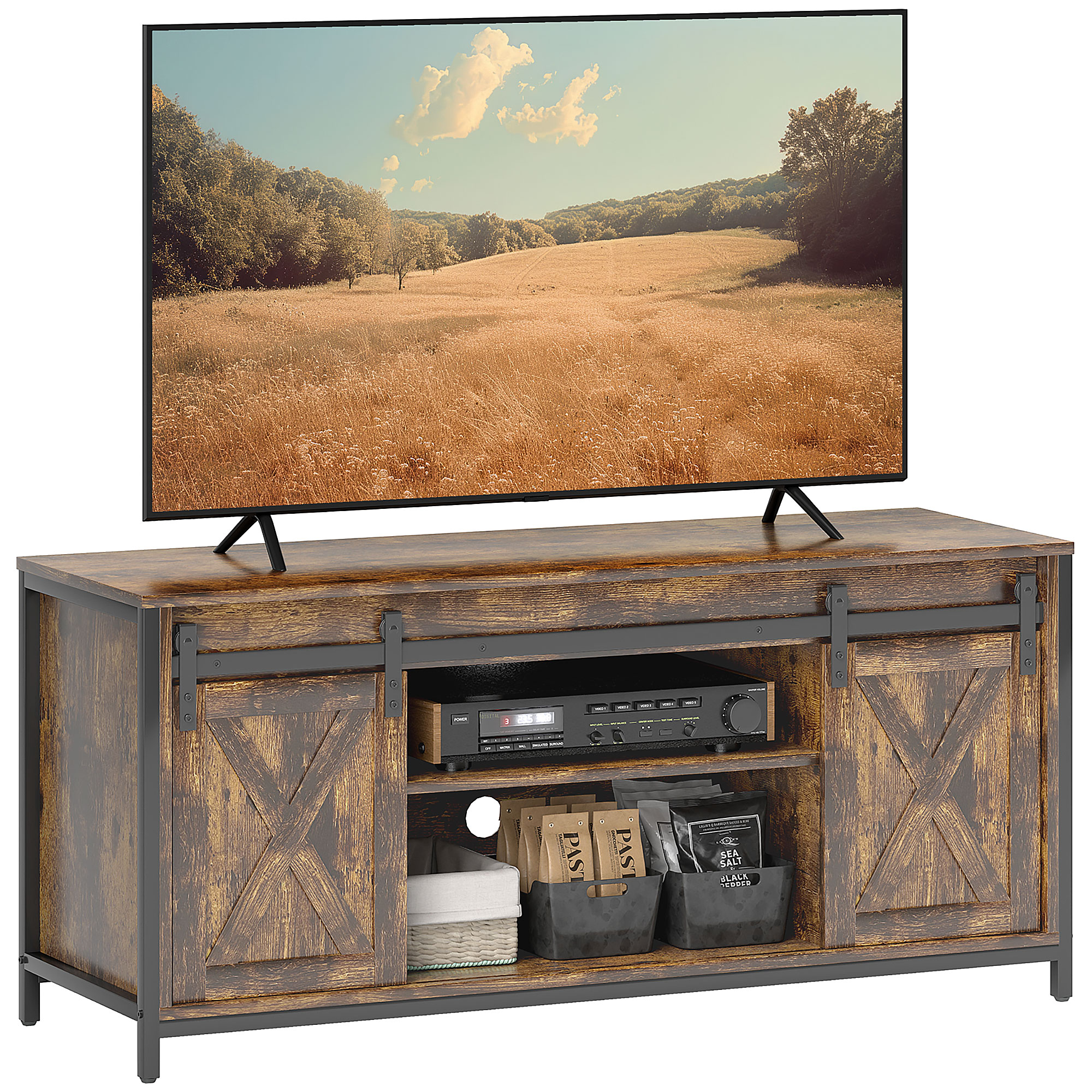 TV Lowboard industriel marron et noir