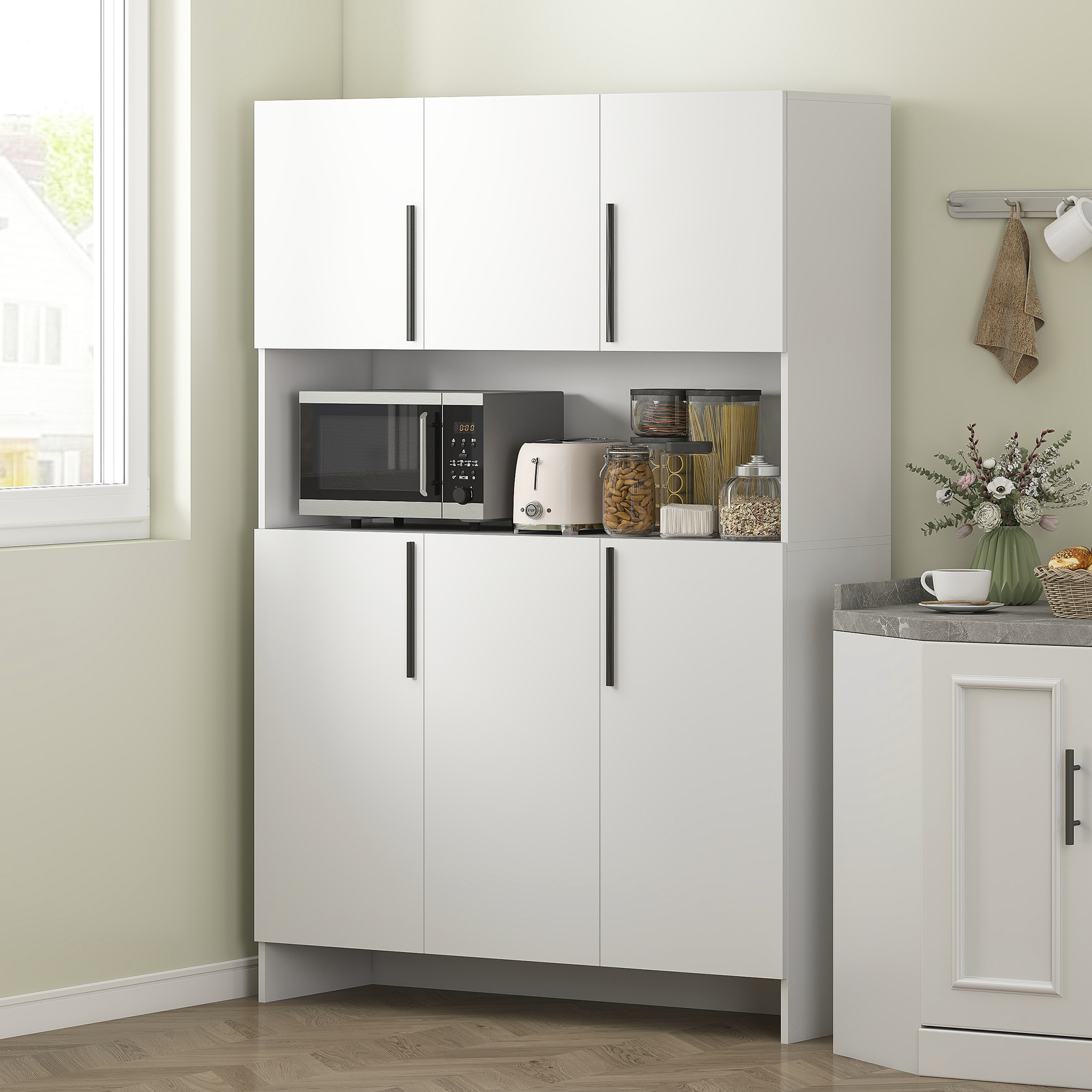 Küchenschrank, 4 Schränke, 6 Türen, 12 Scharniere, Arbeitsplatte, Spanplatte, Weiß_voghion.com