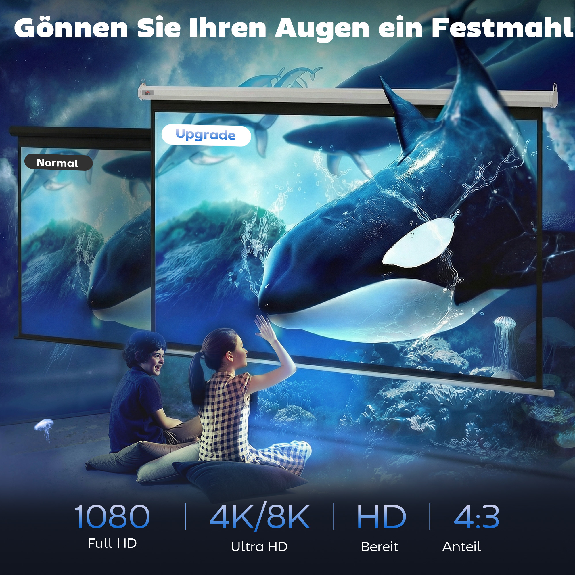 Projektionsleinwand, inklusive Fernbedienung, 84 Zoll, 4:3-Format, 171 x 130 cm, Weiß_voghion.com