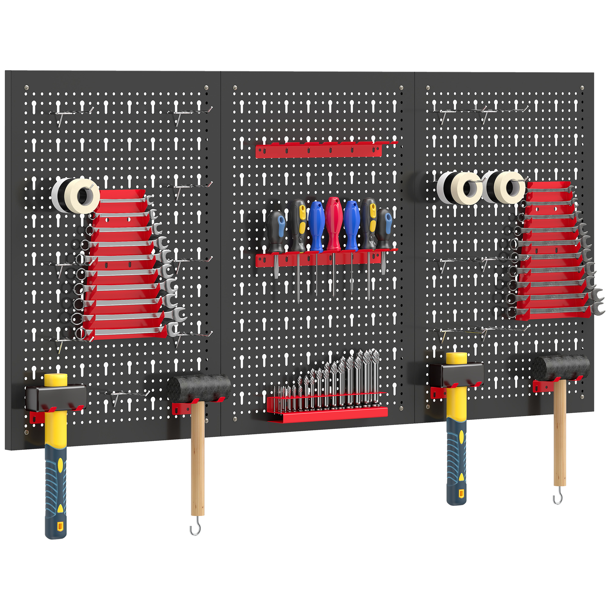 Werkzeugwand Lochwand Set 3-teilig Stahl Schwarz Rot 60x40cm 50kg